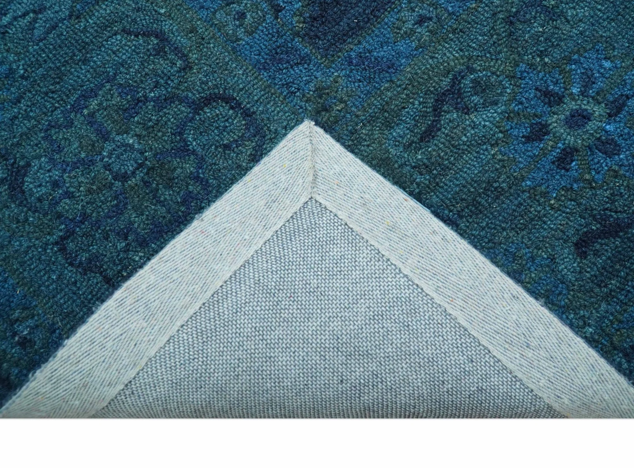 Sky Custom Made Blue Traditional Oushak Design Overdyed Wool Rug - Image 6