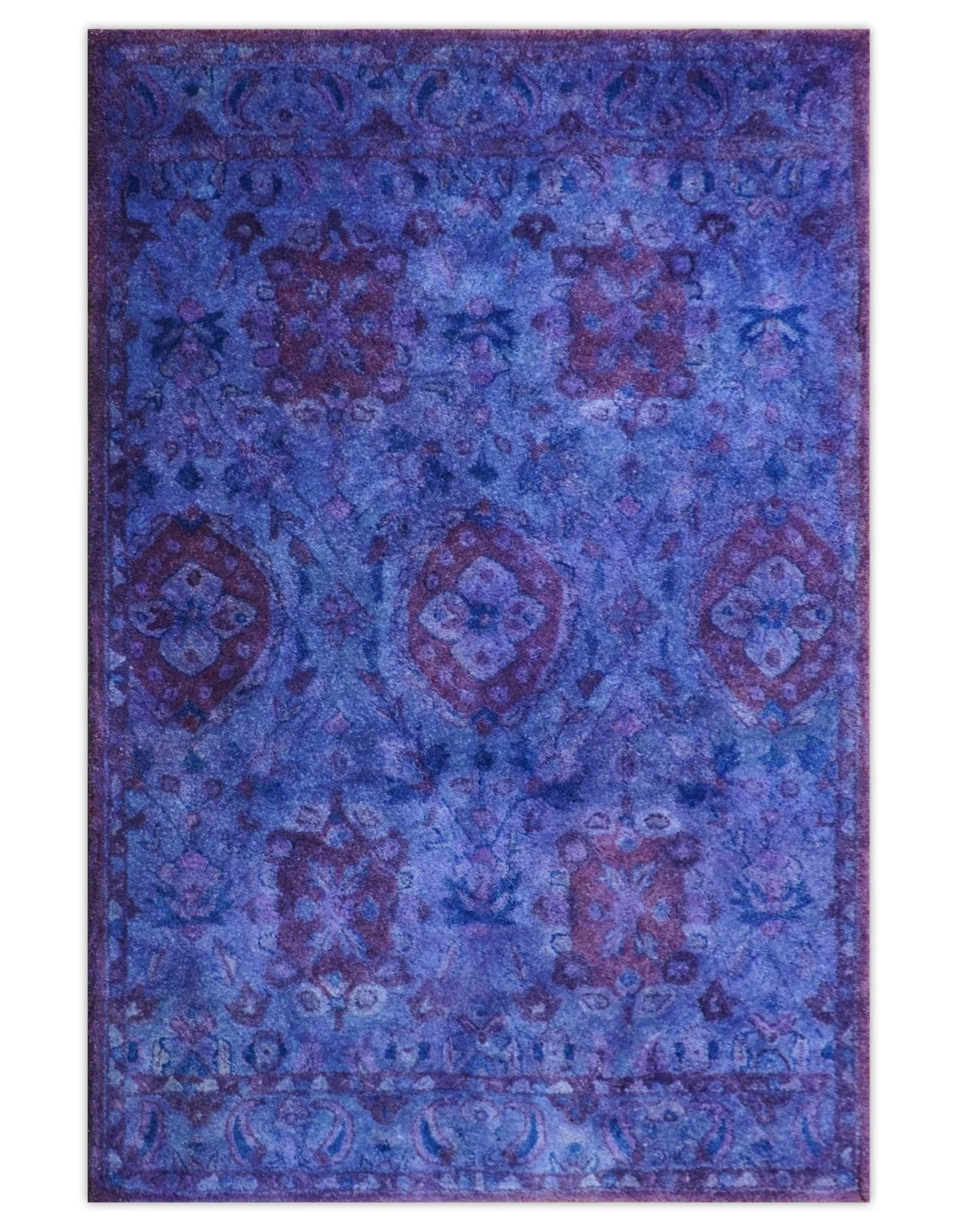 Custom Made Hand Tufted Blue Traditional Style Overdyed Wool Area Rug - Image 10