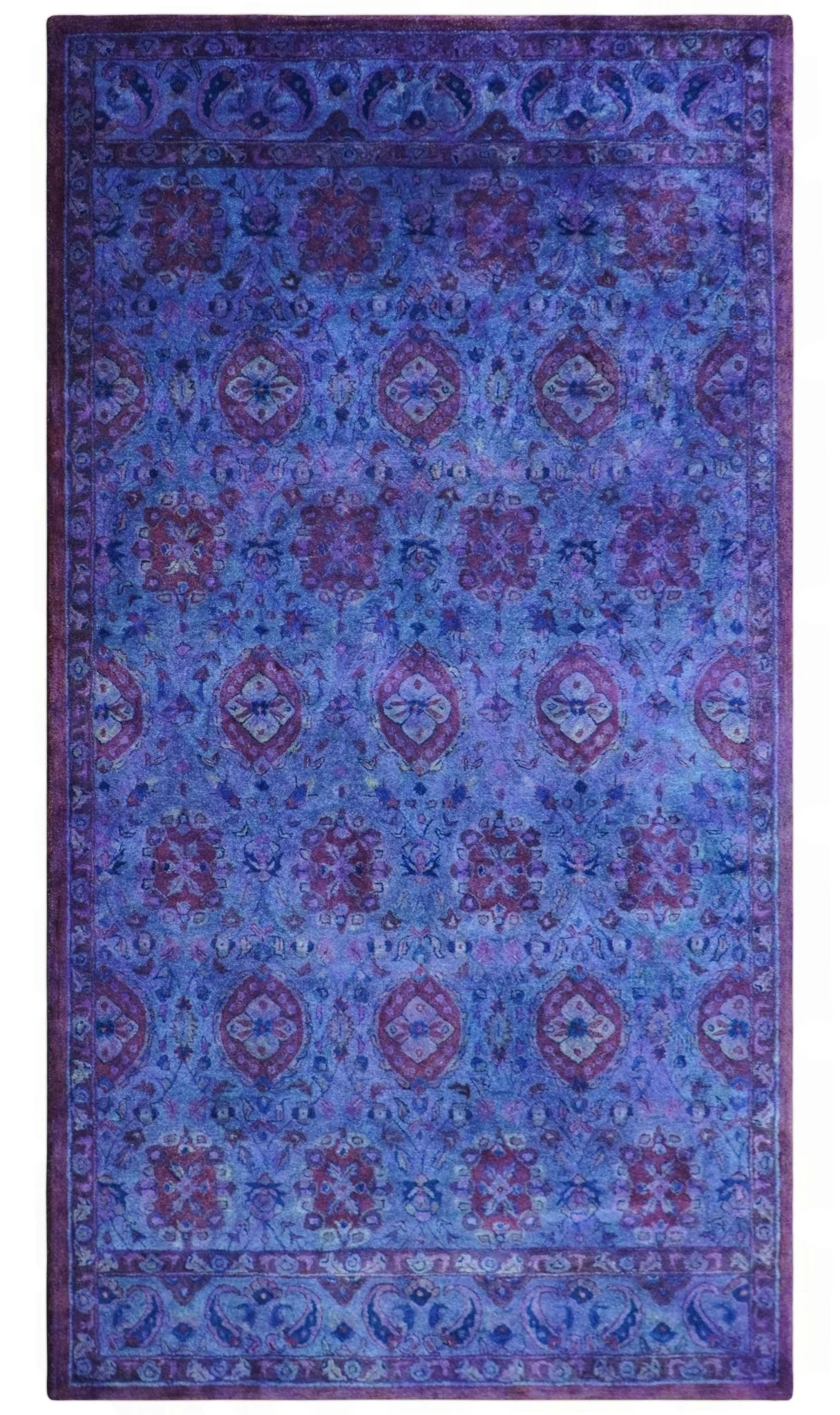 Custom Made Hand Tufted Blue Traditional Style Overdyed Wool Area Rug - Image 11