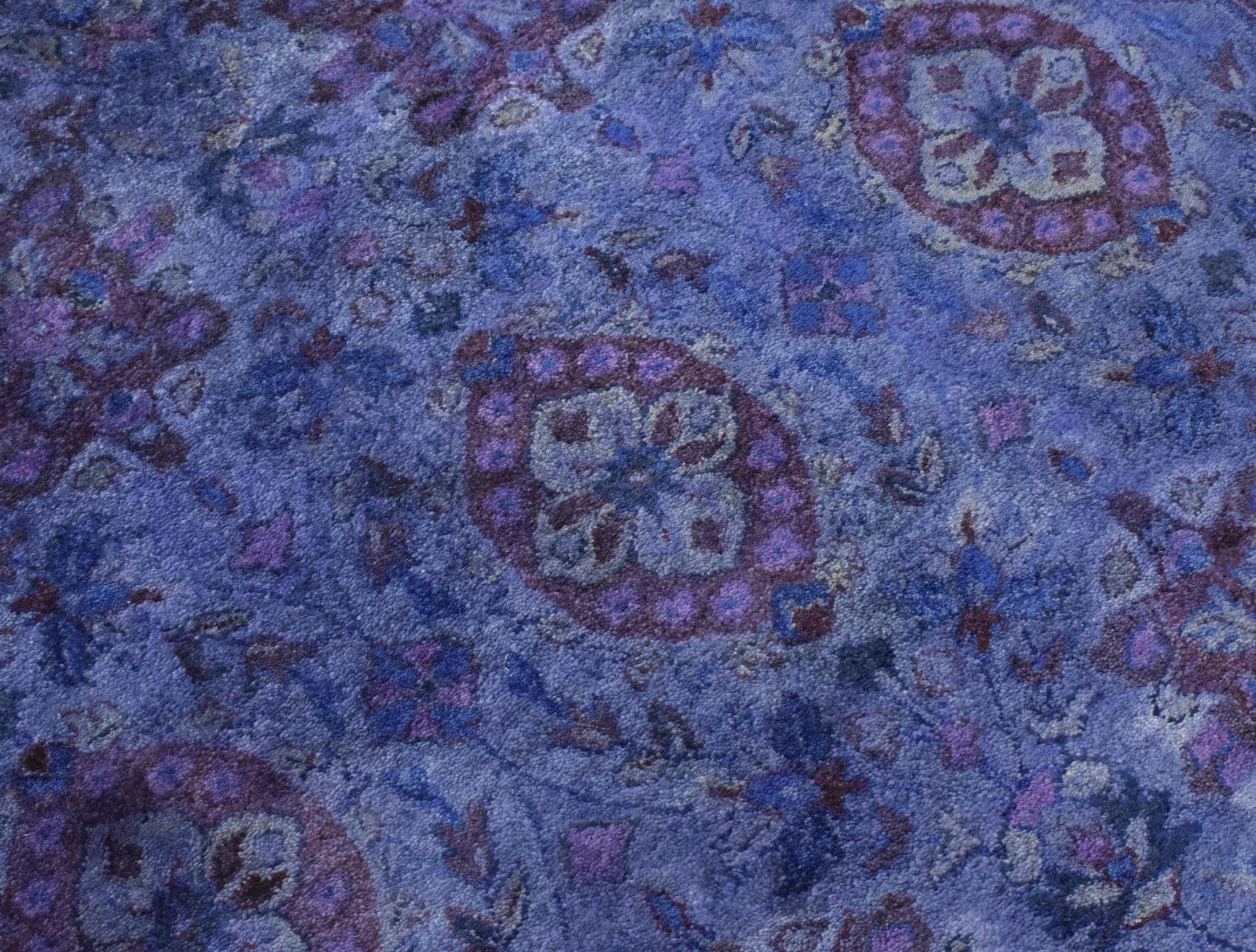 Custom Made Hand Tufted Blue Traditional Style Overdyed Wool Area Rug - Image 3