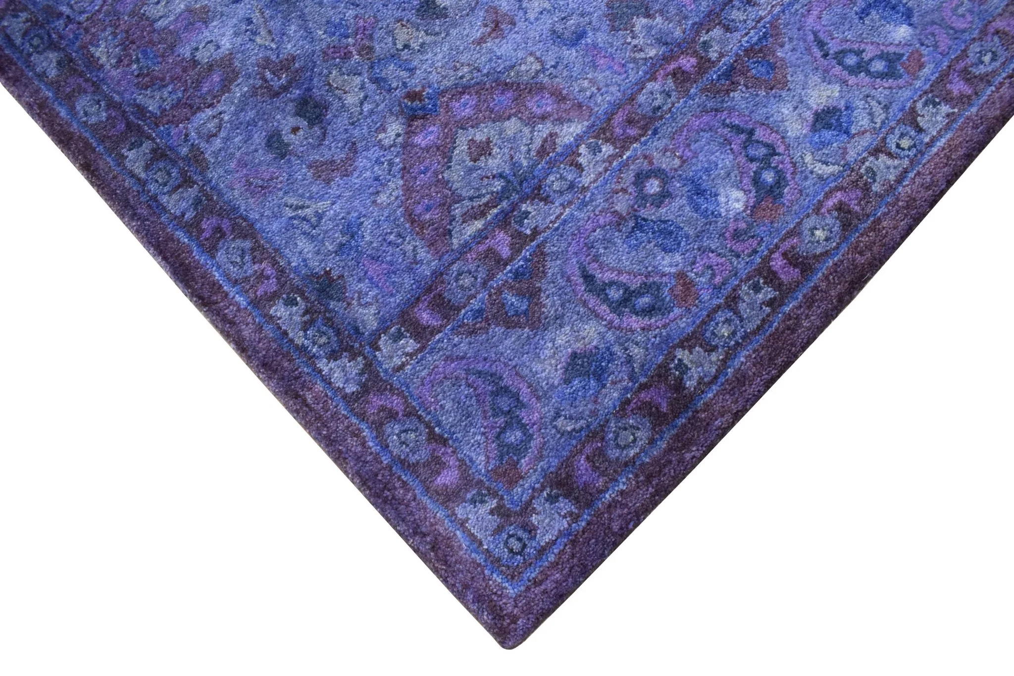 Custom Made Hand Tufted Blue Traditional Style Overdyed Wool Area Rug - Image 4