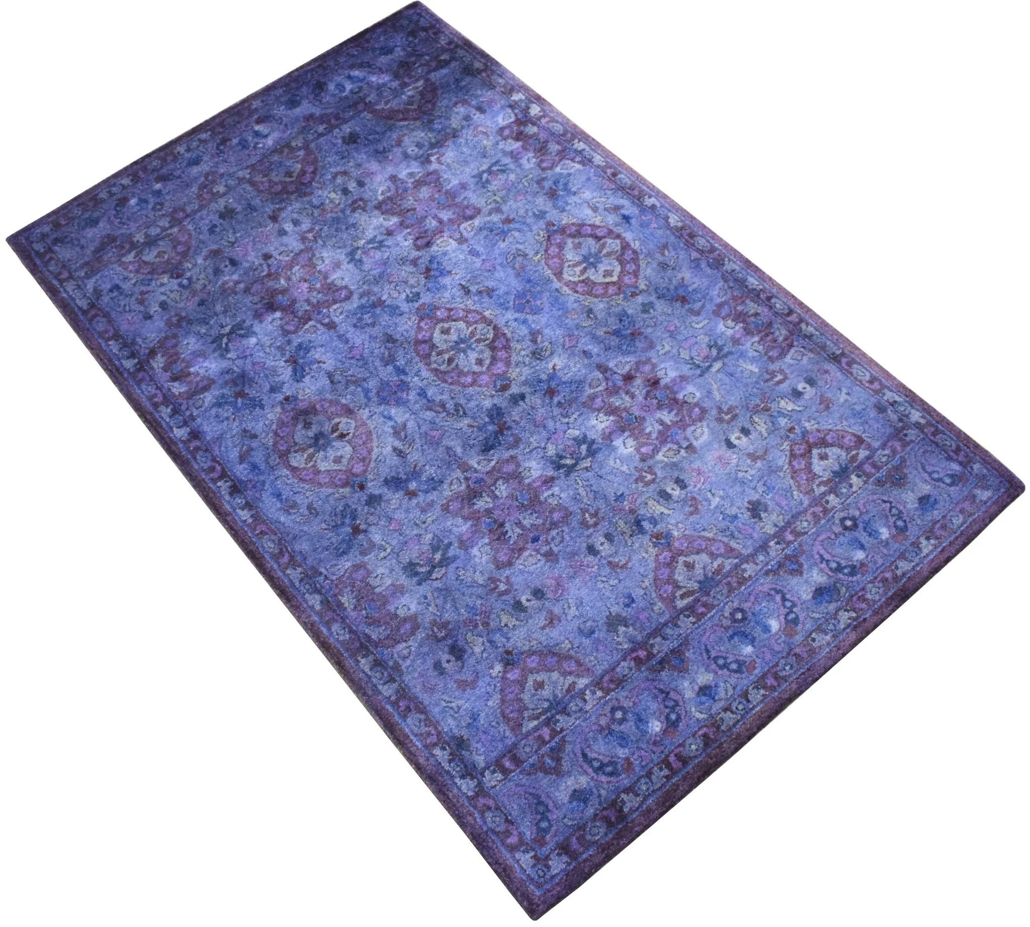 Custom Made Hand Tufted Blue Traditional Style Overdyed Wool Area Rug - Image 5