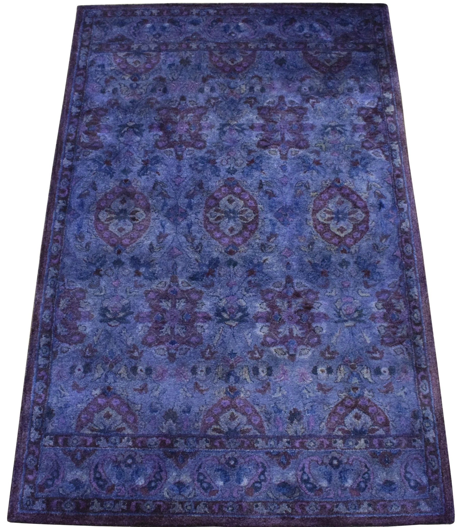 Custom Made Hand Tufted Blue Traditional Style Overdyed Wool Area Rug - Image 6