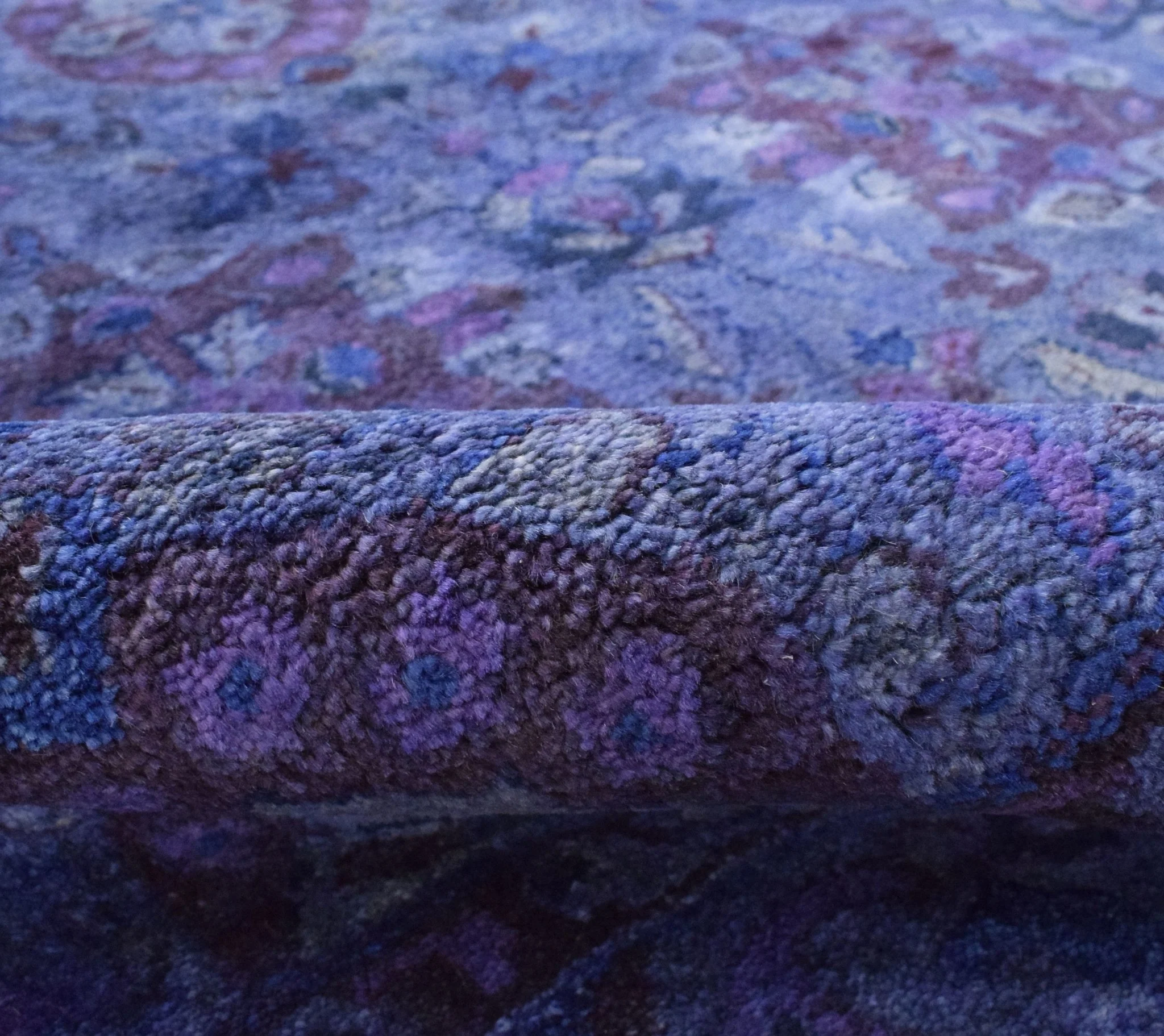 Custom Made Hand Tufted Blue Traditional Style Overdyed Wool Area Rug - Image 8
