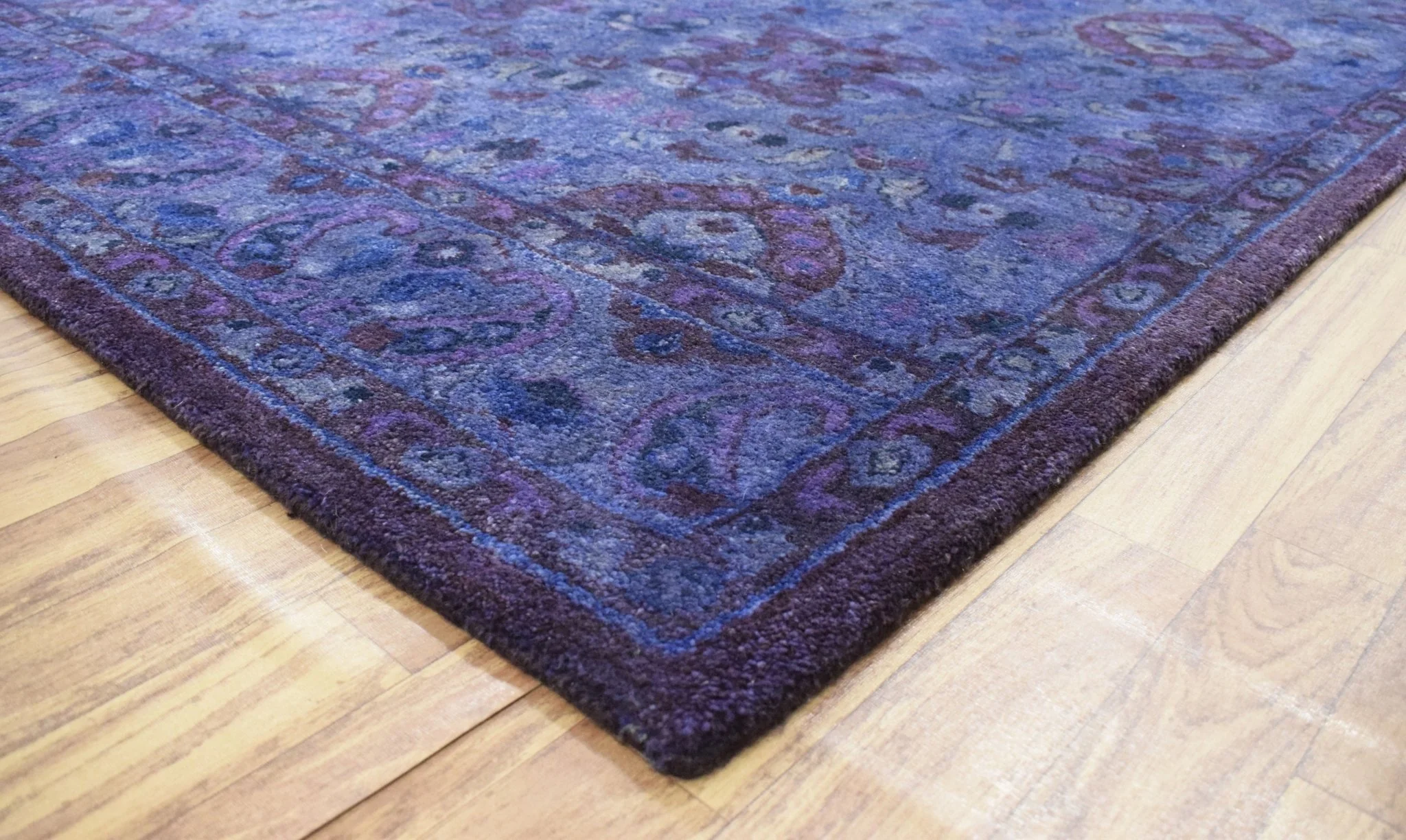Custom Made Hand Tufted Blue Traditional Style Overdyed Wool Area Rug - Image 9