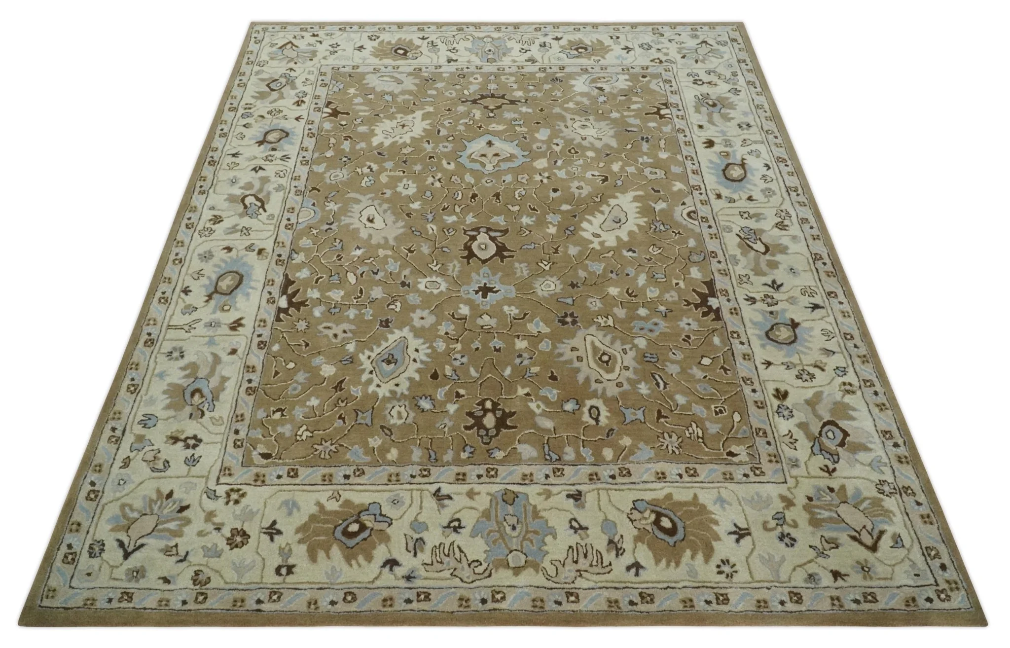 Custom Made Hand Tufted Earthy Camel and Beige Traditional Wool Oushak Rug - Image 10