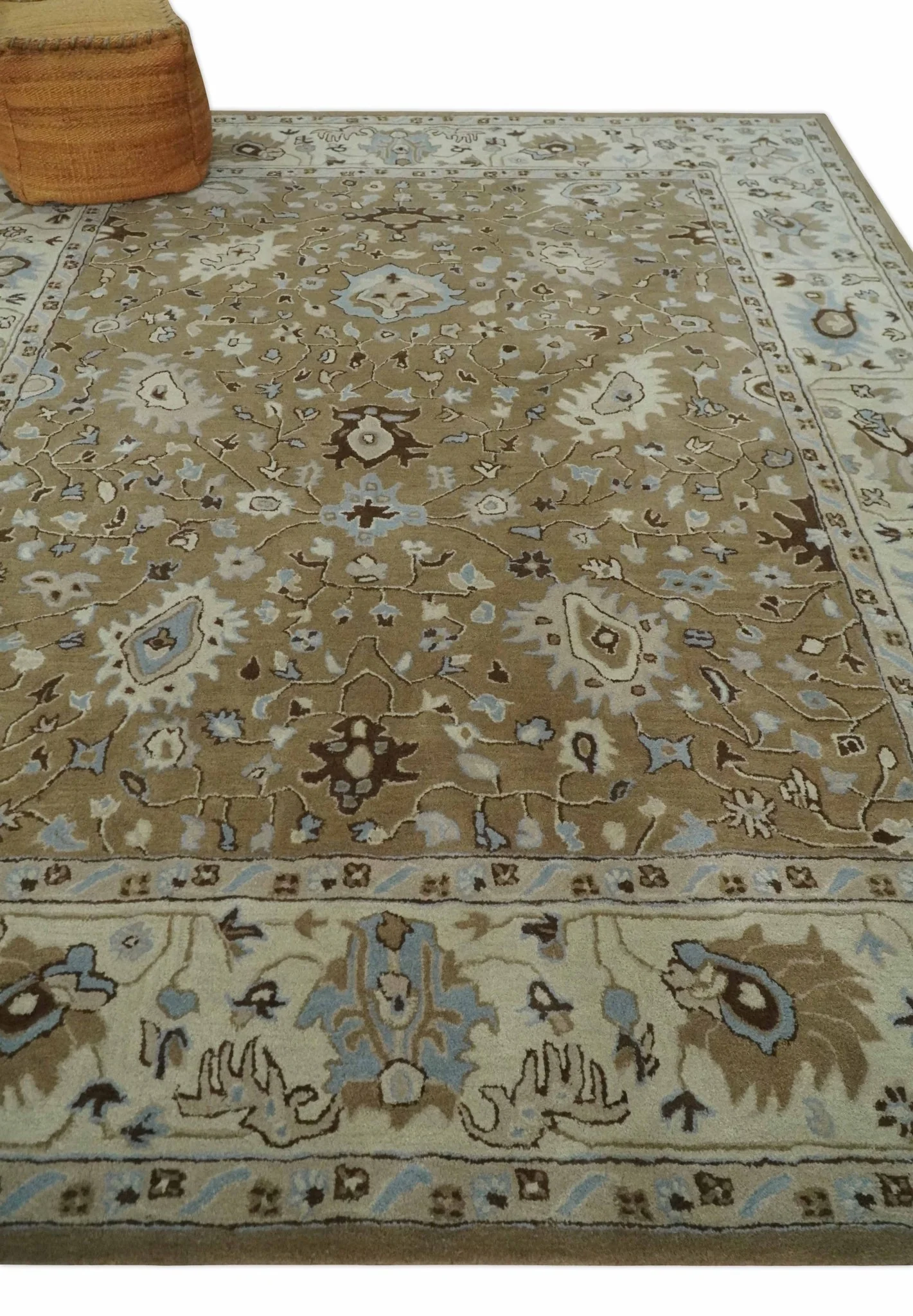 Custom Made Hand Tufted Earthy Camel and Beige Traditional Wool Oushak Rug - Image 3