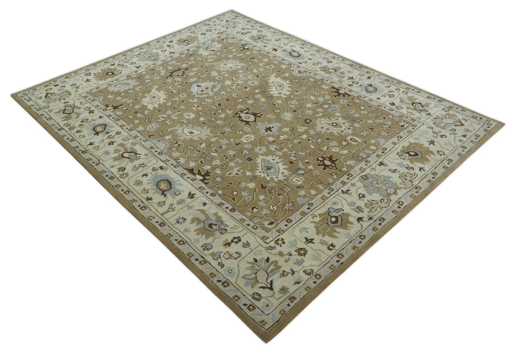 Custom Made Hand Tufted Earthy Camel and Beige Traditional Wool Oushak Rug - Image 9