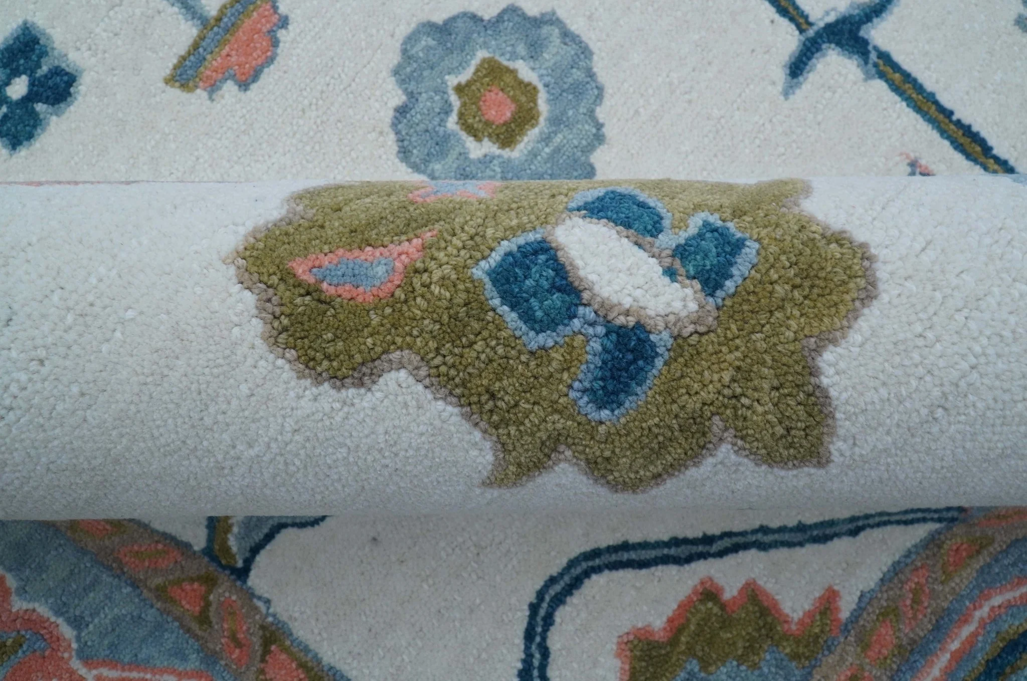 Allure Custom Made Ivory And Blue Traditional Oushak Hand Tufted Wool Rug - Image 7