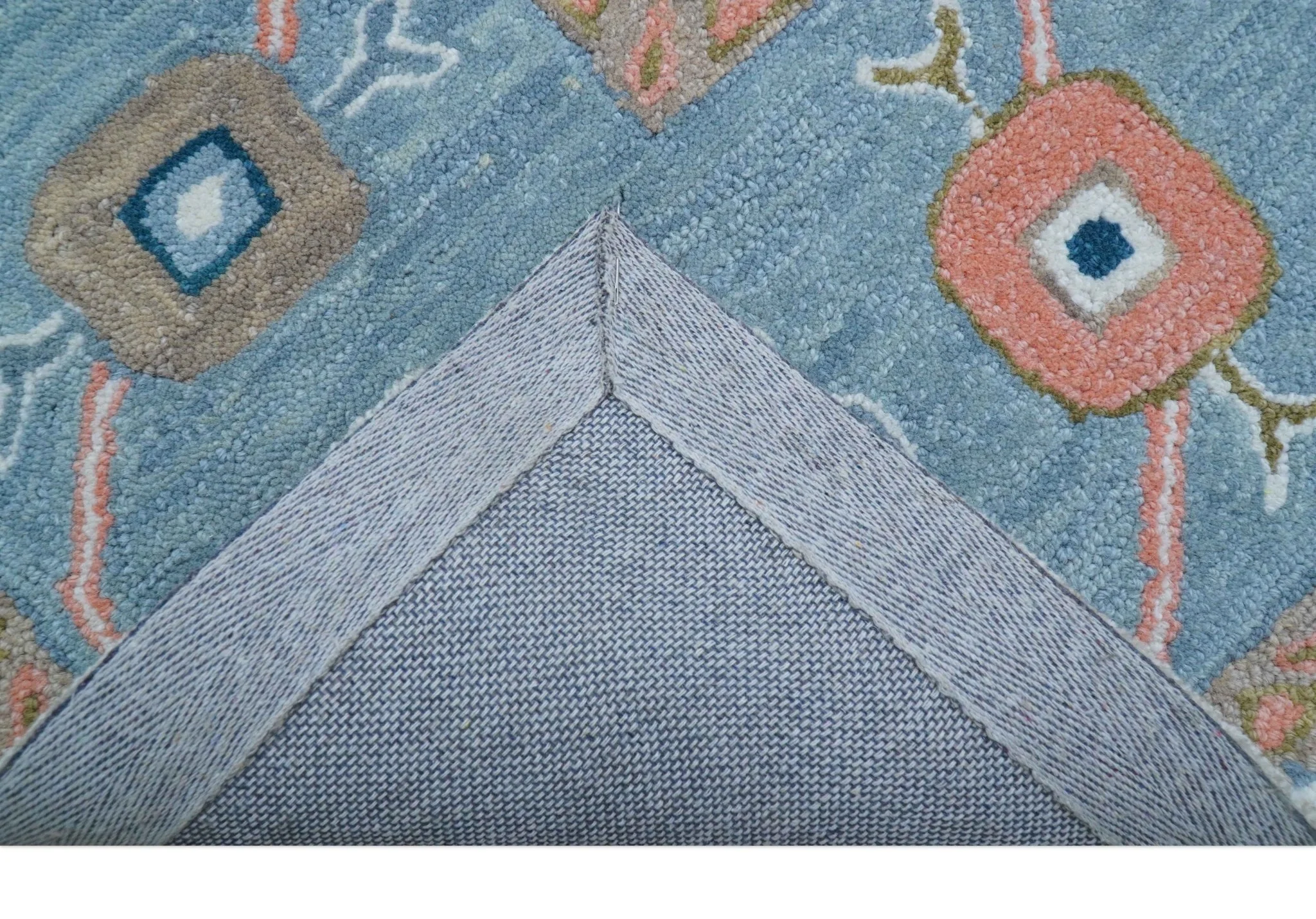 Allure Custom Made Ivory And Blue Traditional Oushak Hand Tufted Wool Rug - Image 8