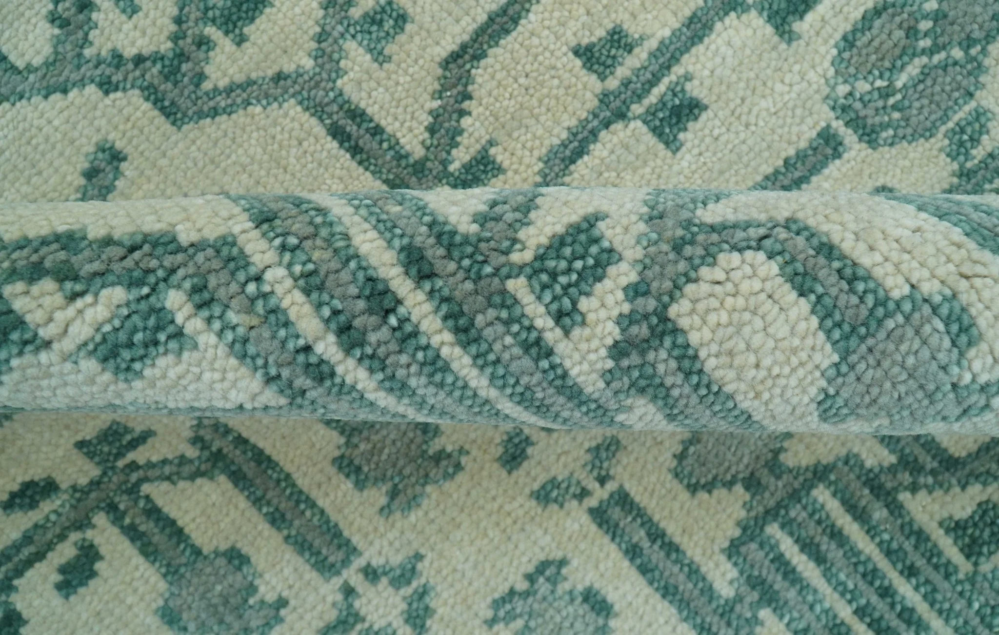 Custom Made Ivory And Gray Turkish Khotan Design Hand Knotted Wool Rug - Image 11