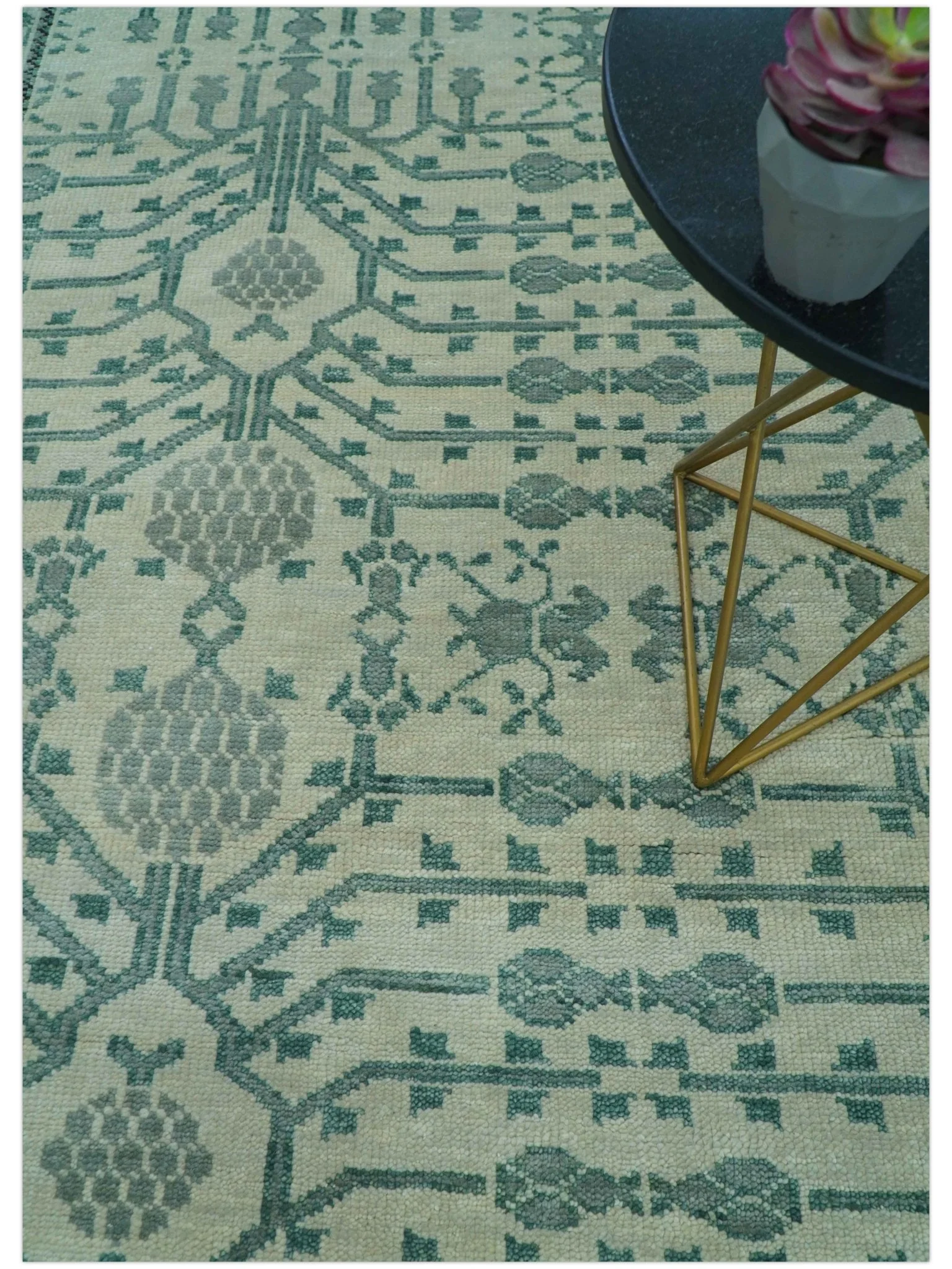 Custom Made Ivory And Gray Turkish Khotan Design Hand Knotted Wool Rug - Image 3