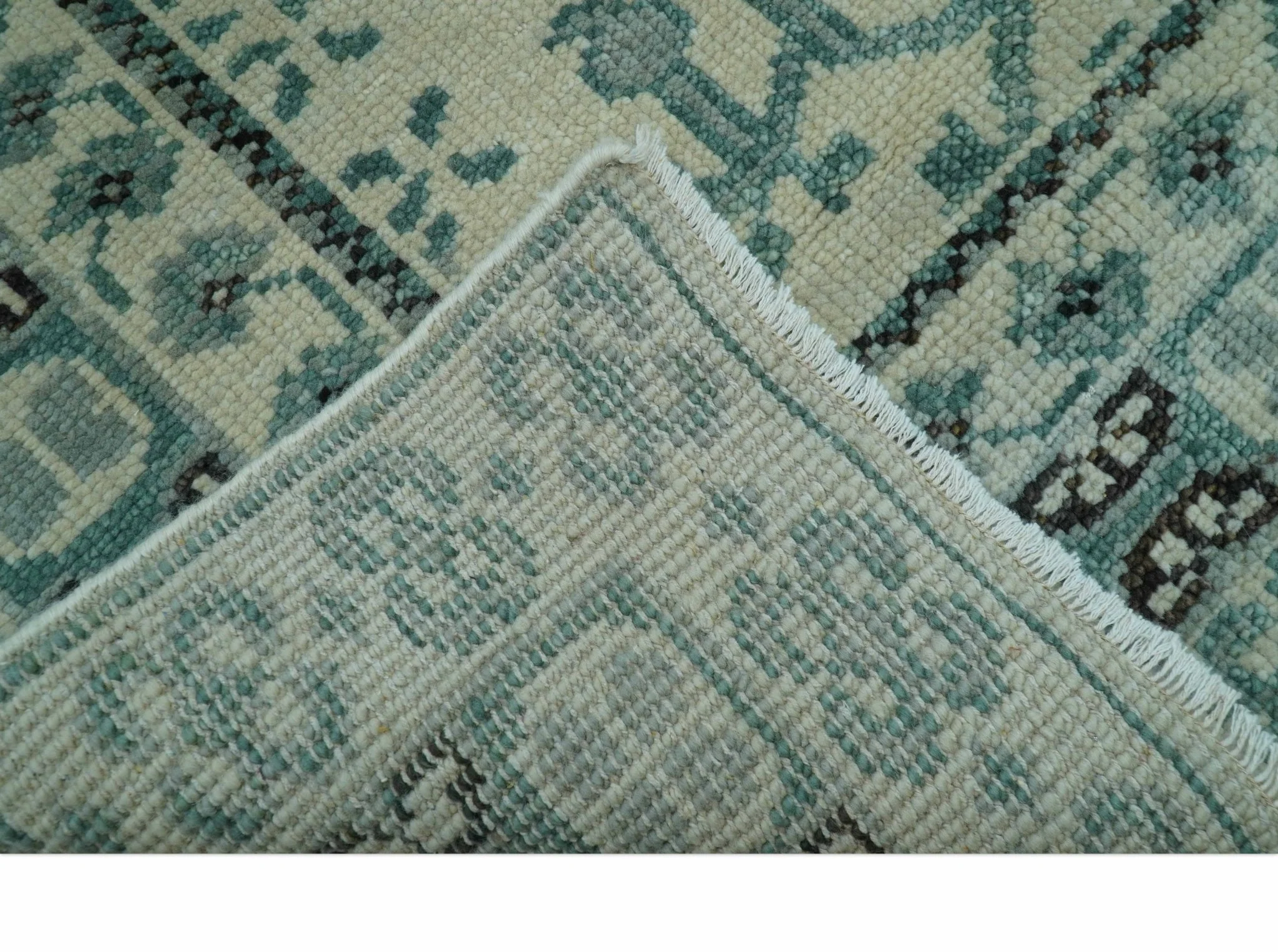 Custom Made Ivory And Gray Turkish Khotan Design Hand Knotted Wool Rug - Image 7