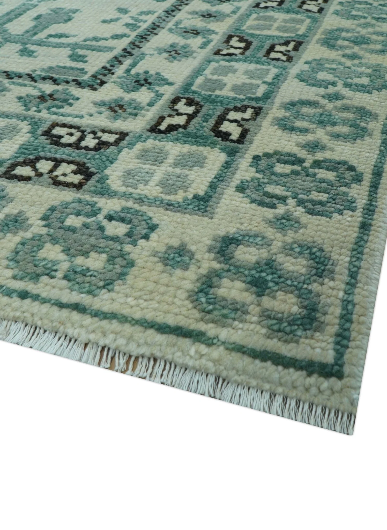 Custom Made Ivory And Gray Turkish Khotan Design Hand Knotted Wool Rug - Image 8