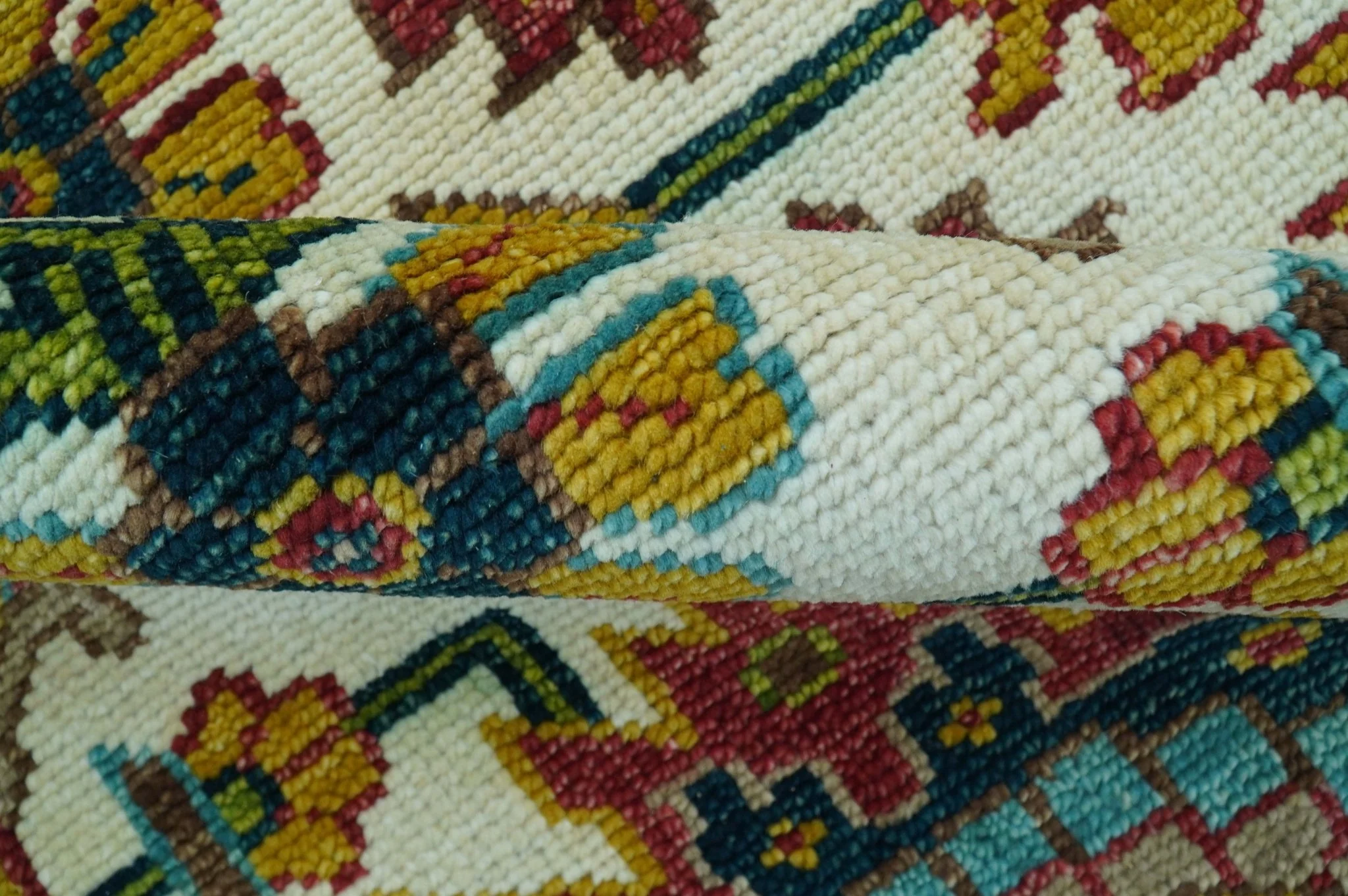 Custom Made Ivory And Maroon Traditional Floral Motifs Design Hand Knotted Wool Rug - Image 10