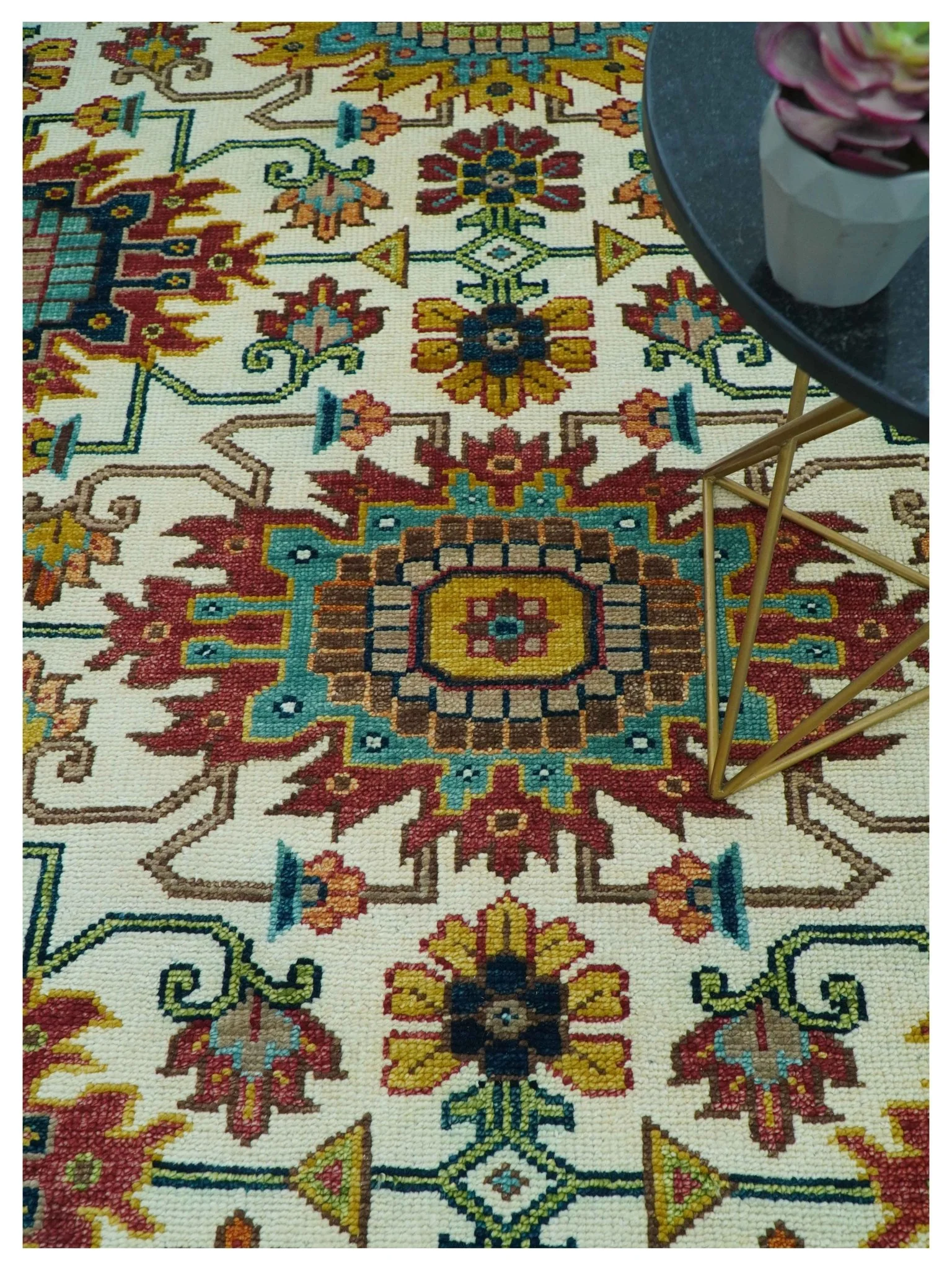 Custom Made Ivory And Maroon Traditional Floral Motifs Design Hand Knotted Wool Rug - Image 3
