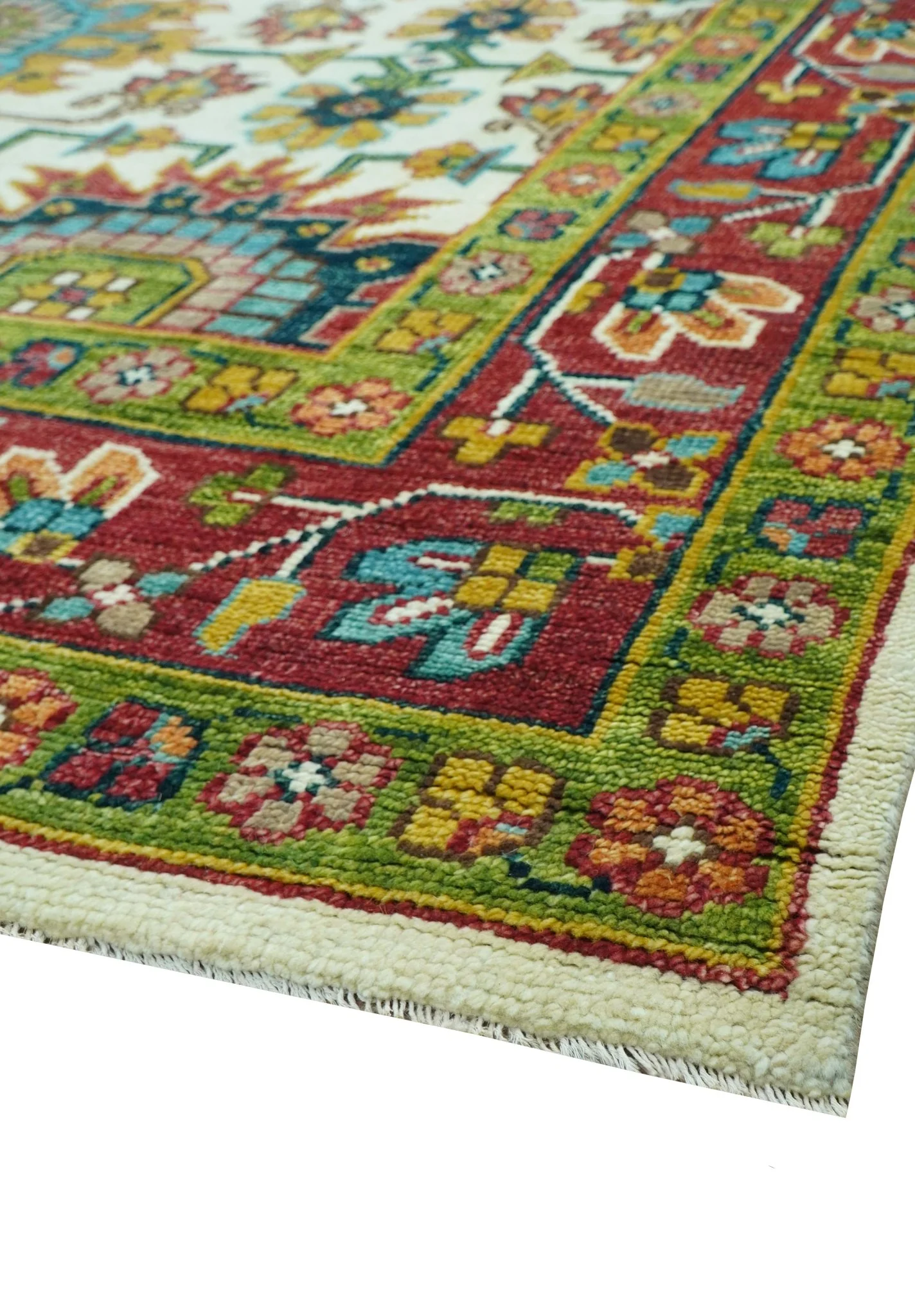 Custom Made Ivory And Maroon Traditional Floral Motifs Design Hand Knotted Wool Rug - Image 7