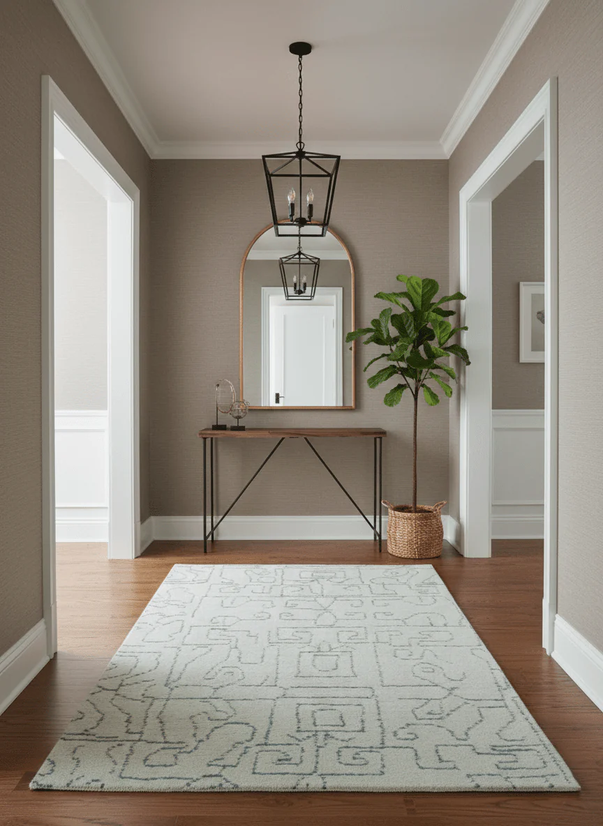 Custom Made Ivory, Beige and Gray Maze Design Hand knotted wool Area Rug - Image 2