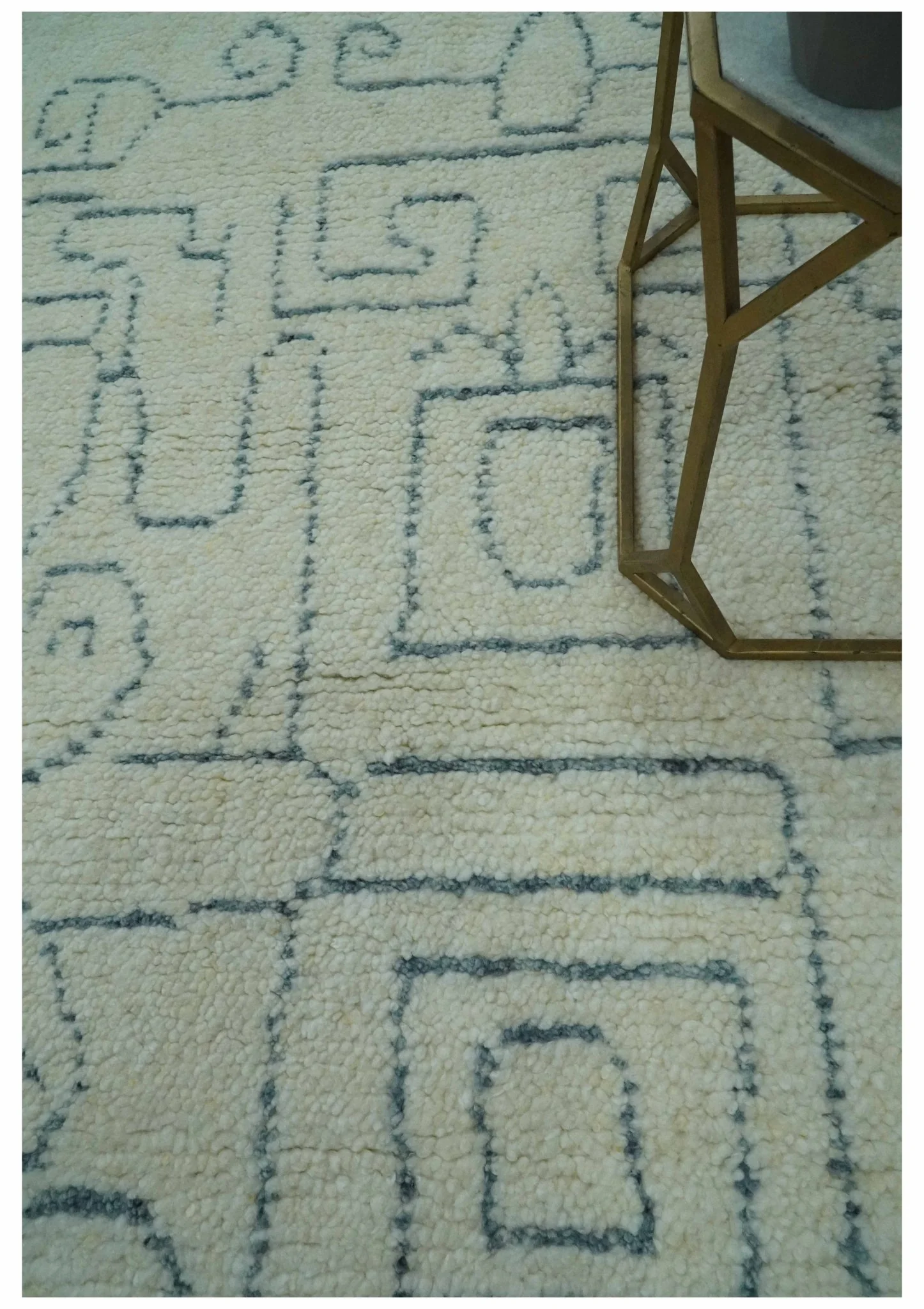 Custom Made Ivory, Beige and Gray Maze Design Hand knotted wool Area Rug - Image 3