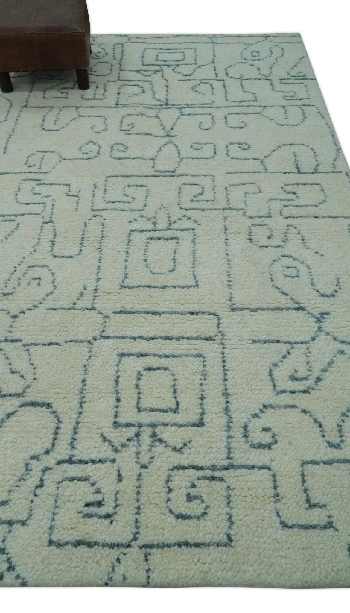 Custom Made Ivory, Beige and Gray Maze Design Hand knotted wool Area Rug - Image 4