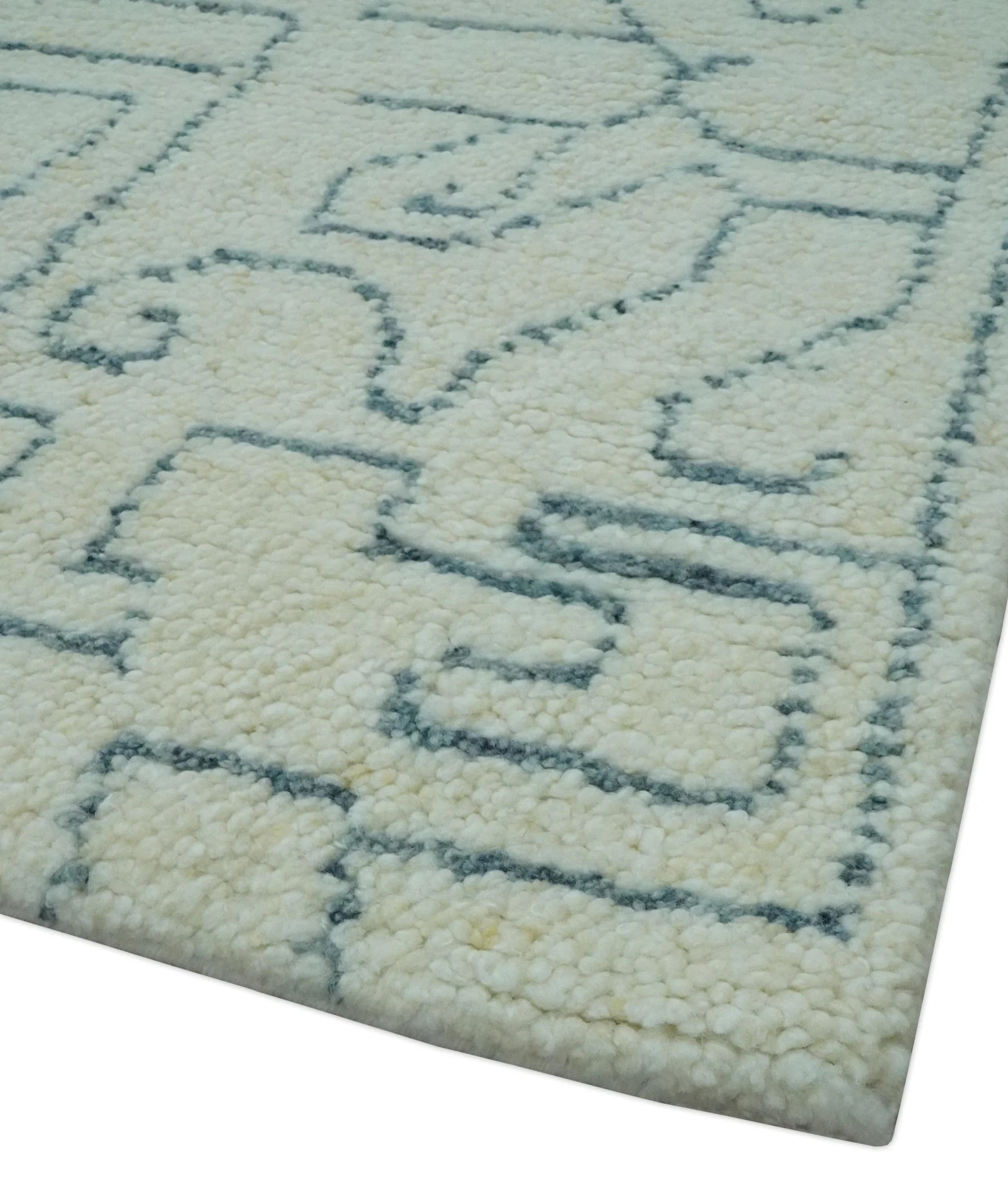 Custom Made Ivory, Beige and Gray Maze Design Hand knotted wool Area Rug - Image 6