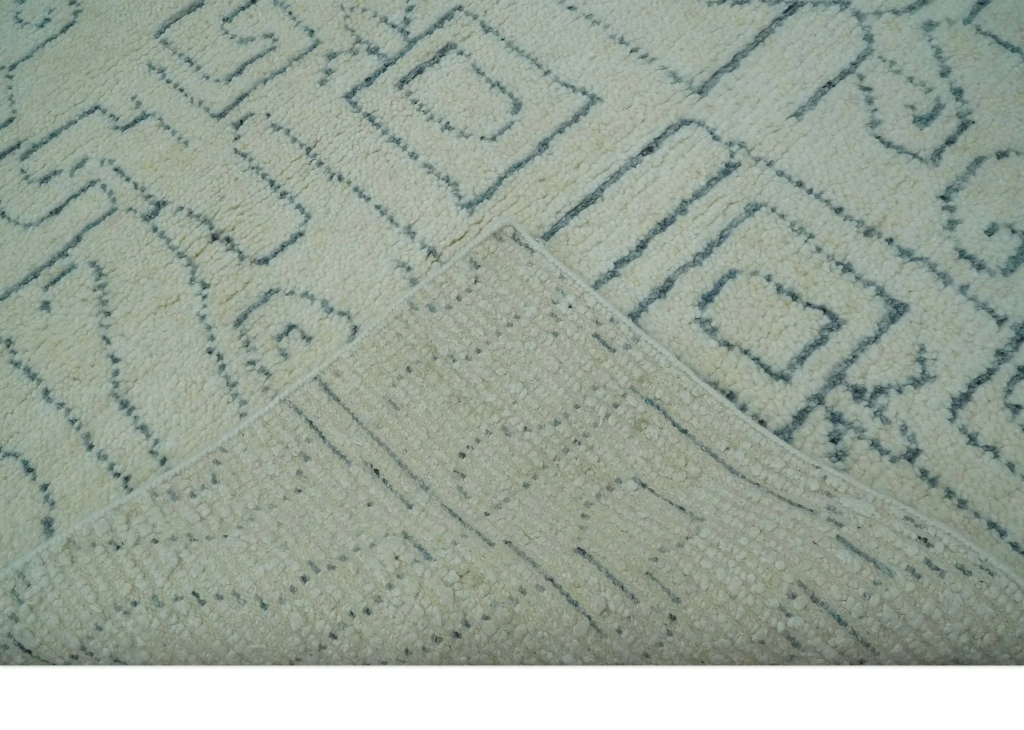 Custom Made Ivory, Beige and Gray Maze Design Hand knotted wool Area Rug - Image 8