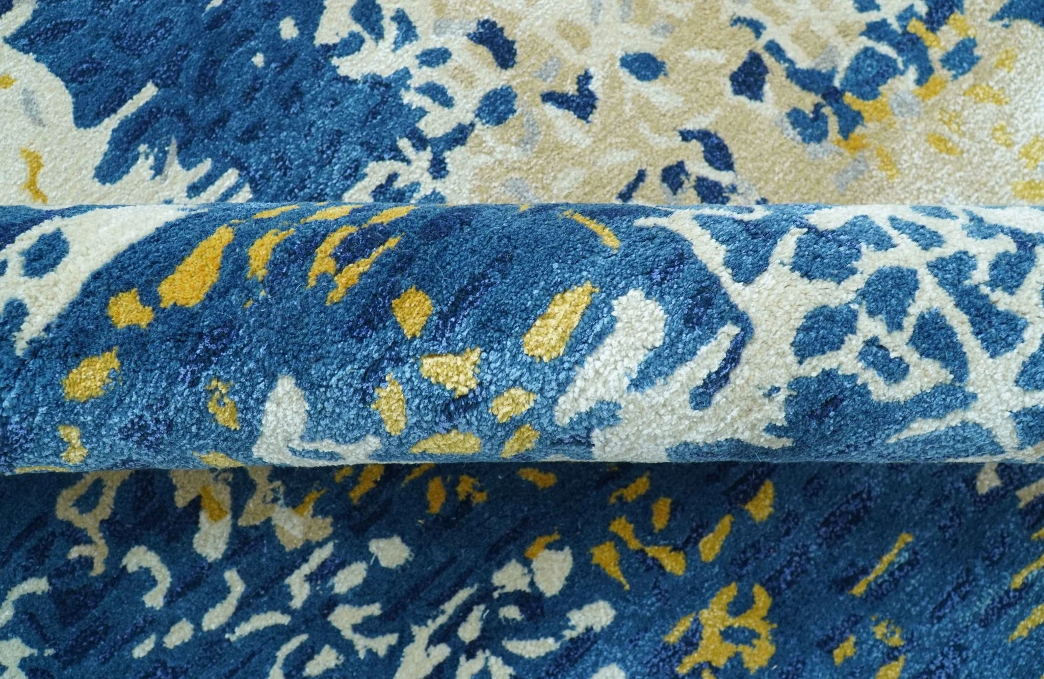 Custom Made Modern Abstract Blue And Beige Hand Tufted Wool-Art Silk Rug - Image 8