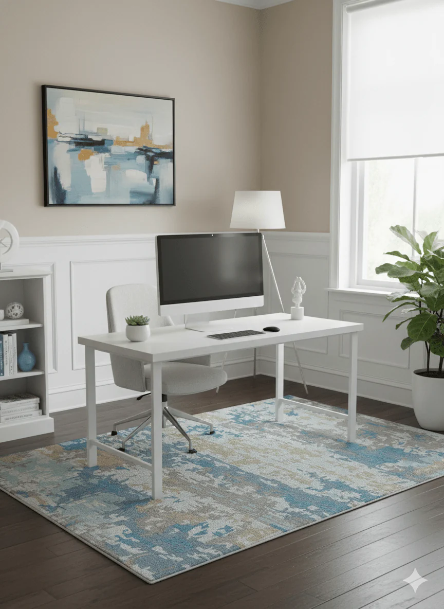 Custom Made Modern Abstract Blue And Beige Hand Tufted Wool Area Rug - Image 2