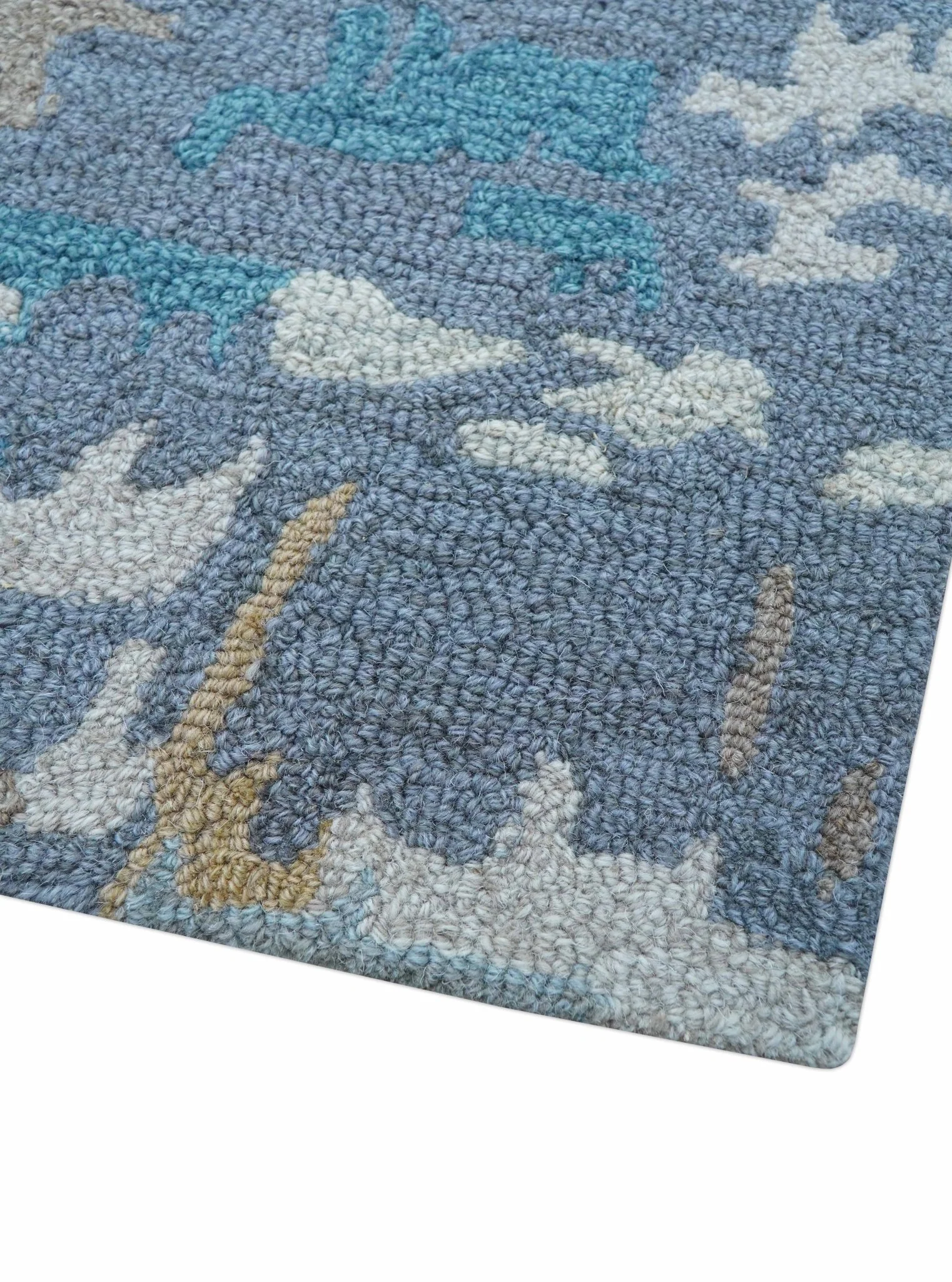 Custom Made Modern Abstract Blue And Beige Hand Tufted Wool Area Rug - Image 9