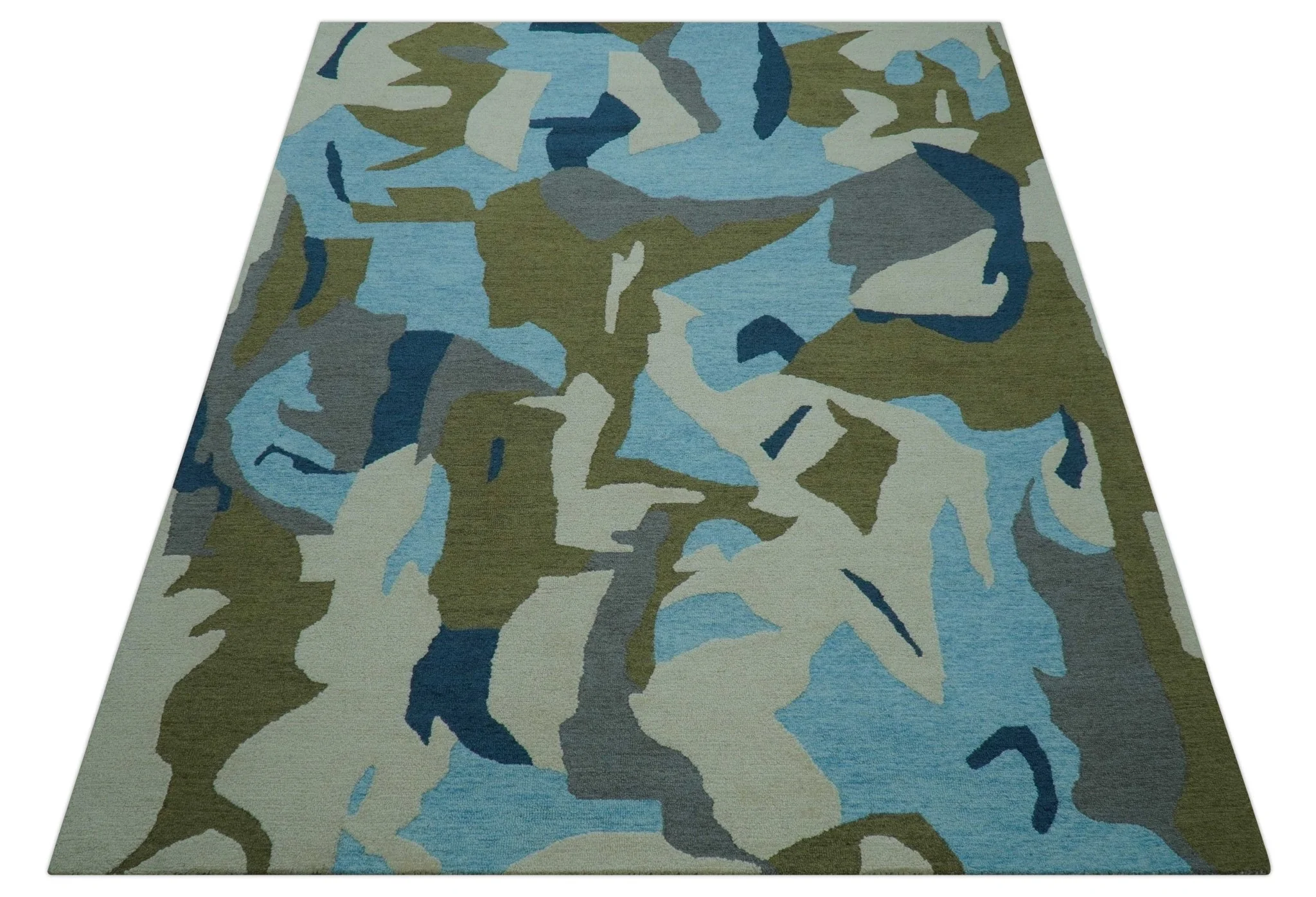 Custom Made Abstract Blue And Green Wool Rug - Image 10