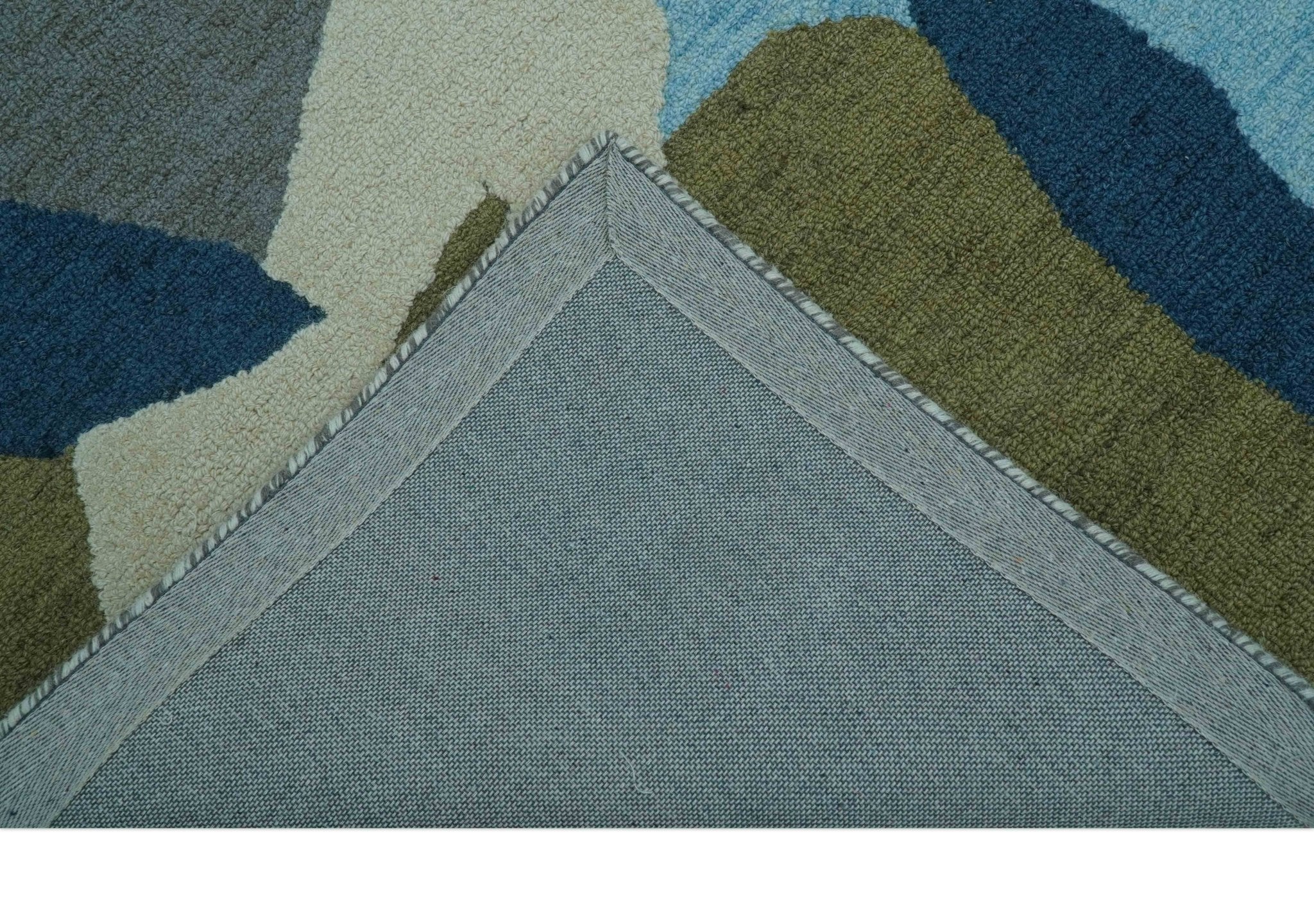 Custom Made Abstract Blue And Green Wool Rug - Image 4