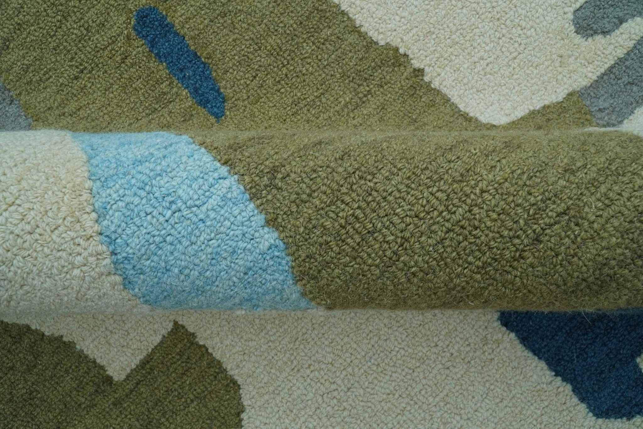 Custom Made Abstract Blue And Green Wool Rug - Image 7