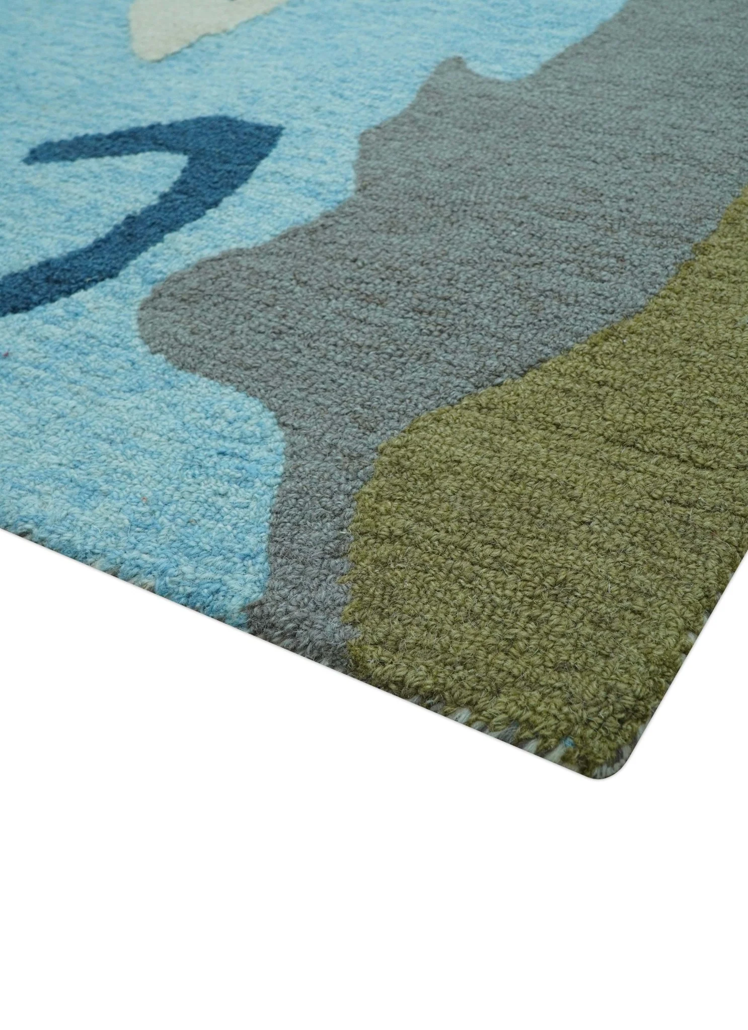 Custom Made Abstract Blue And Green Wool Rug - Image 8