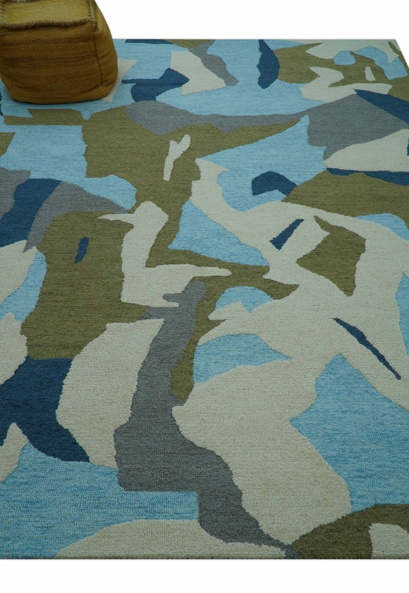 Custom Made Abstract Blue And Green Wool Rug - Image 9
