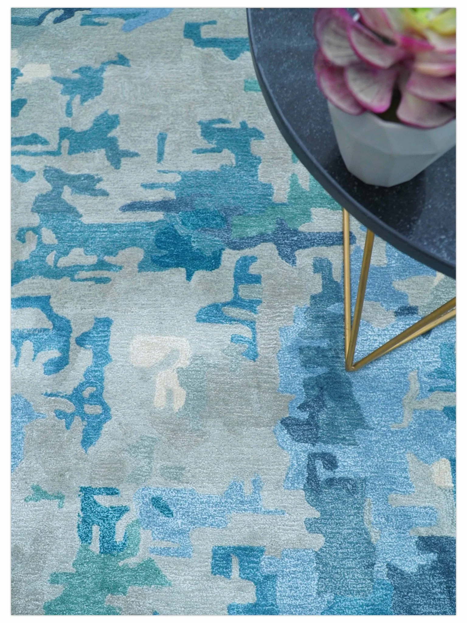 Custom Made Modern Abstract Blue Hand Tufted Wool Art-Silk Rug - Image 11
