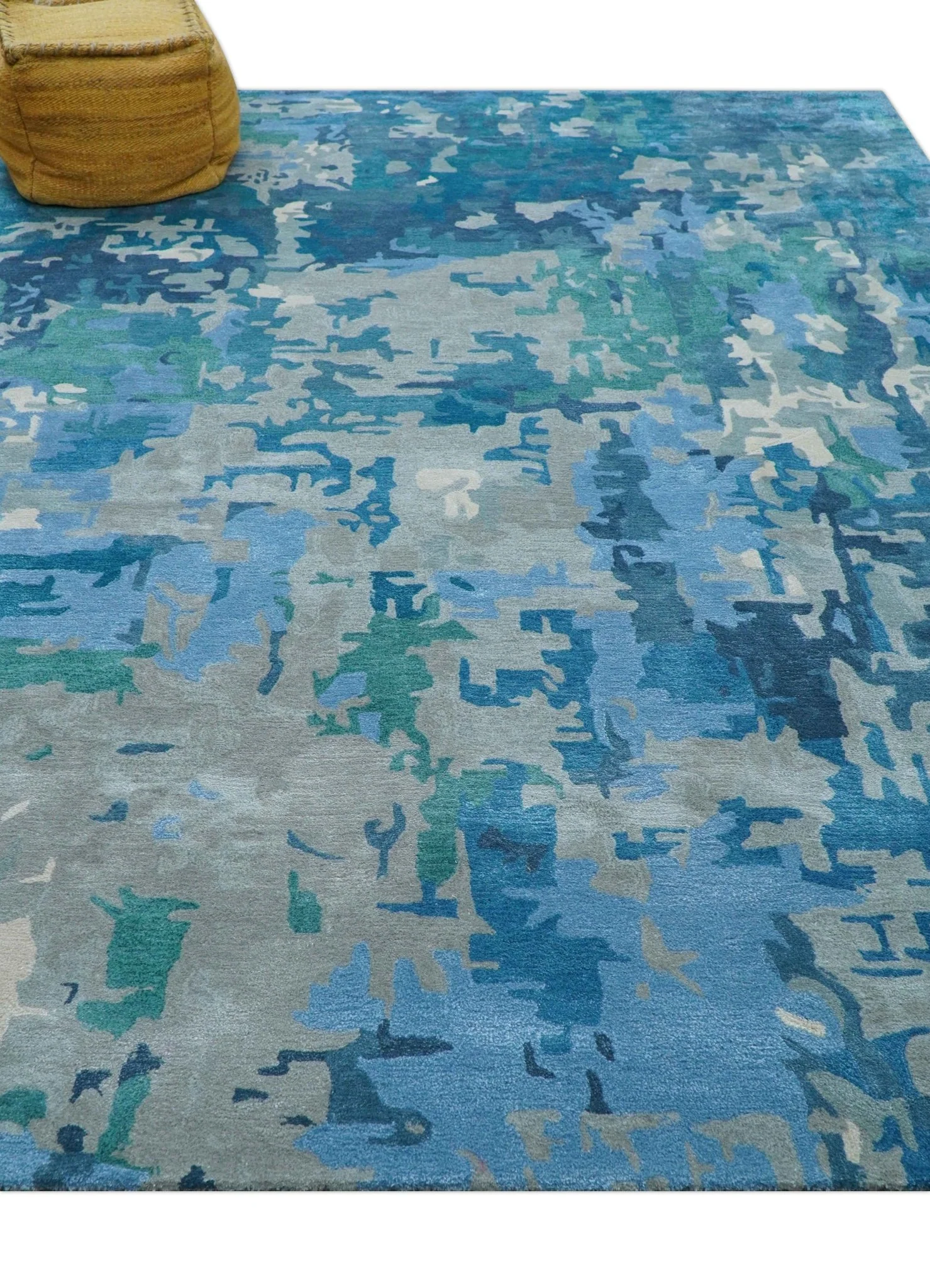 Custom Made Modern Abstract Blue Hand Tufted Wool Art-Silk Rug - Image 3