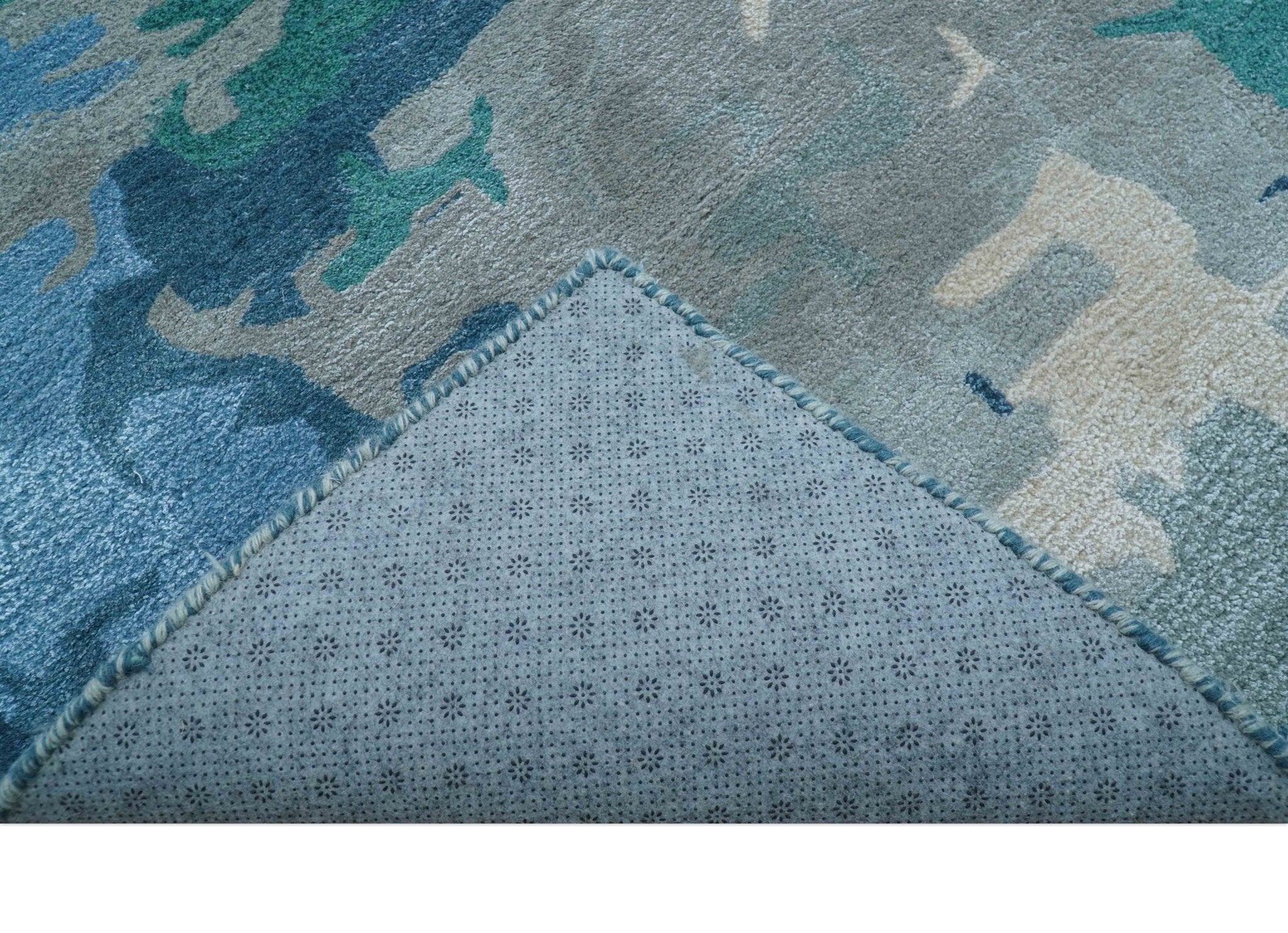 Custom Made Modern Abstract Blue Hand Tufted Wool Art-Silk Rug - Image 4