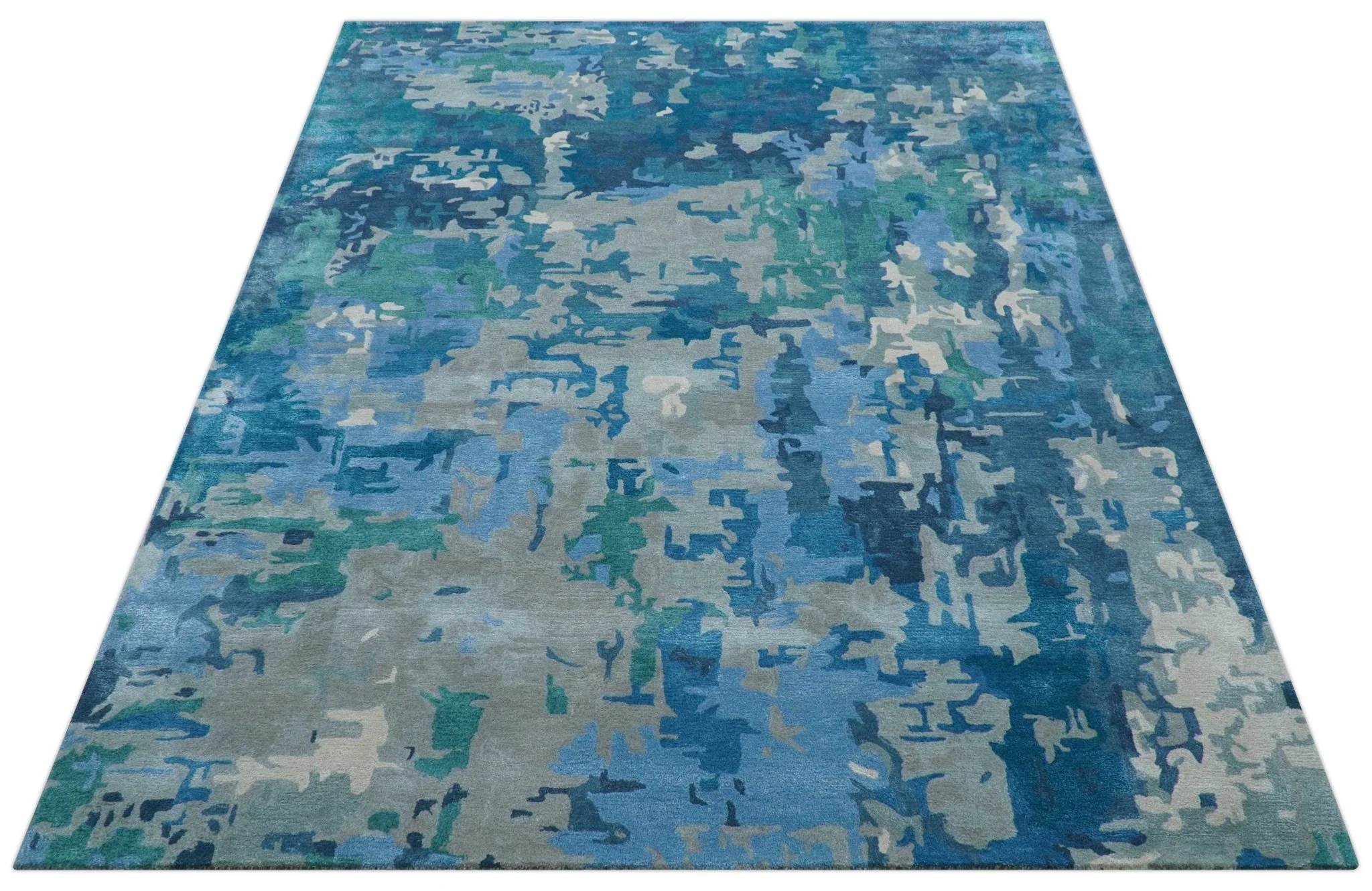 Custom Made Modern Abstract Blue Hand Tufted Wool Art-Silk Rug - Image 6