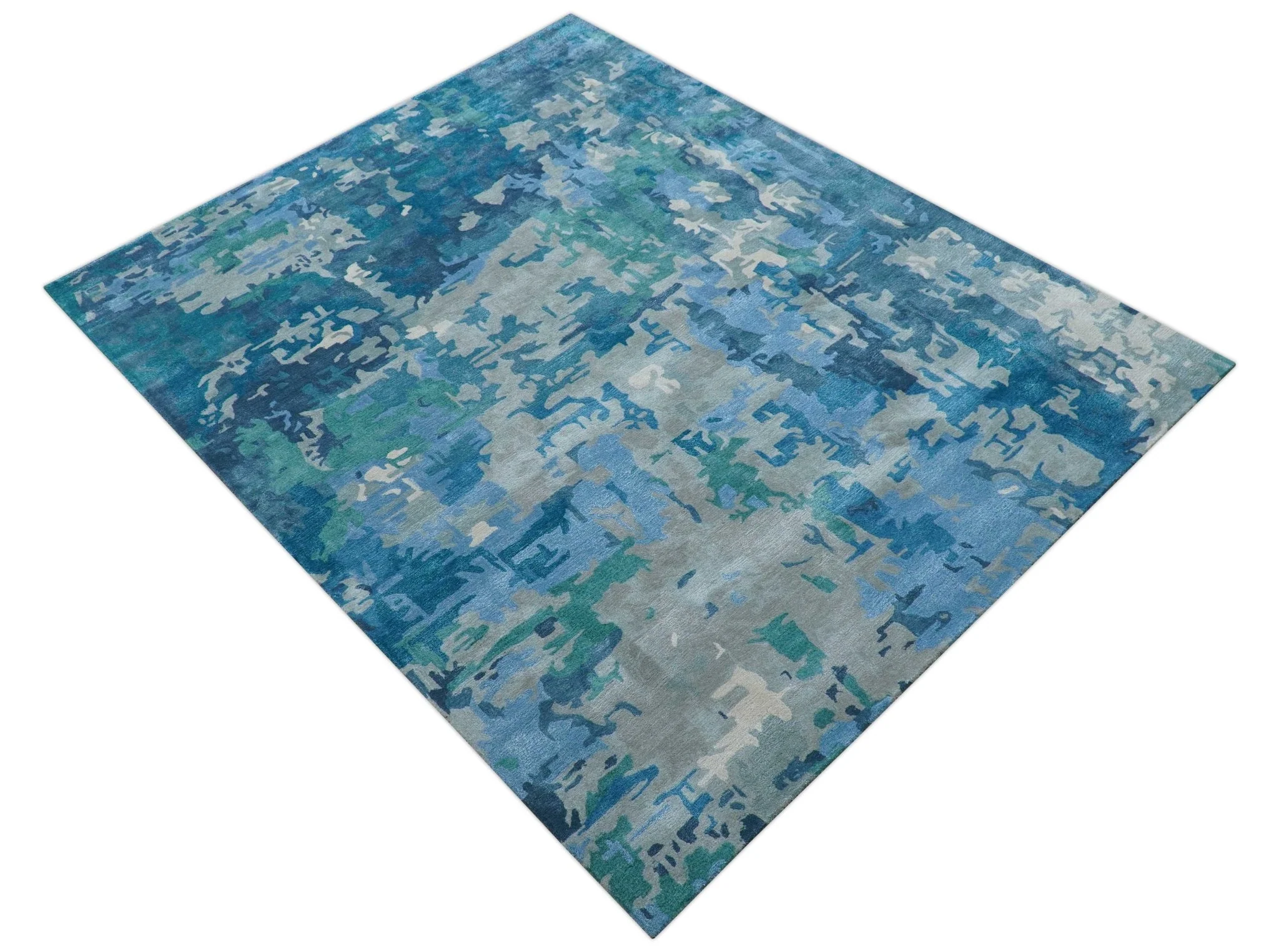 Custom Made Modern Abstract Blue Hand Tufted Wool Art-Silk Rug - Image 8