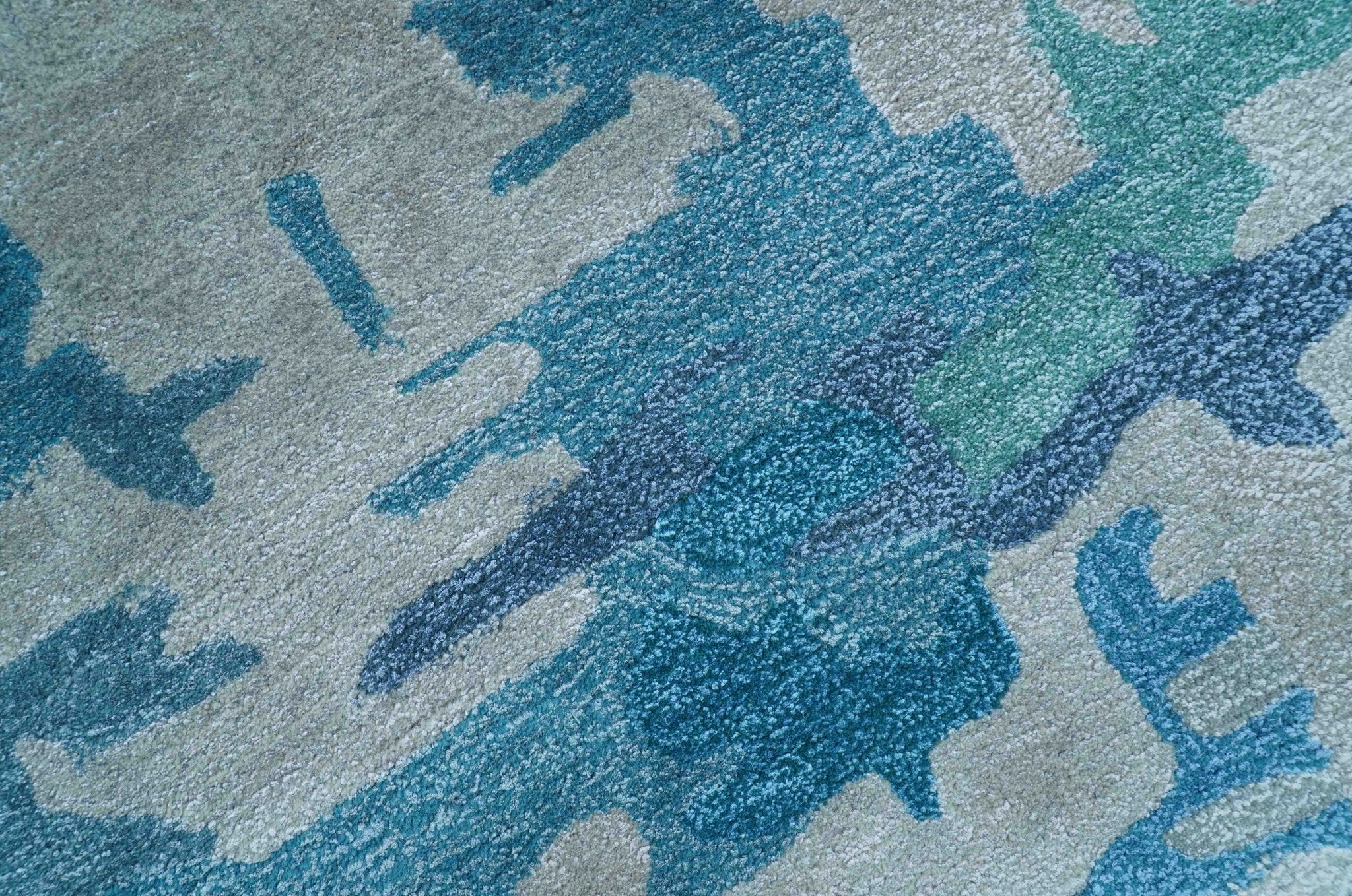 Custom Made Modern Abstract Blue Hand Tufted Wool Art-Silk Rug - Image 9