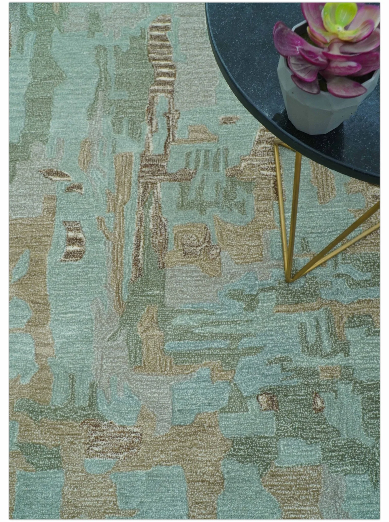 Custom Made Modern Abstract Blue Hand Tufted Wool Area Rug - Image 3