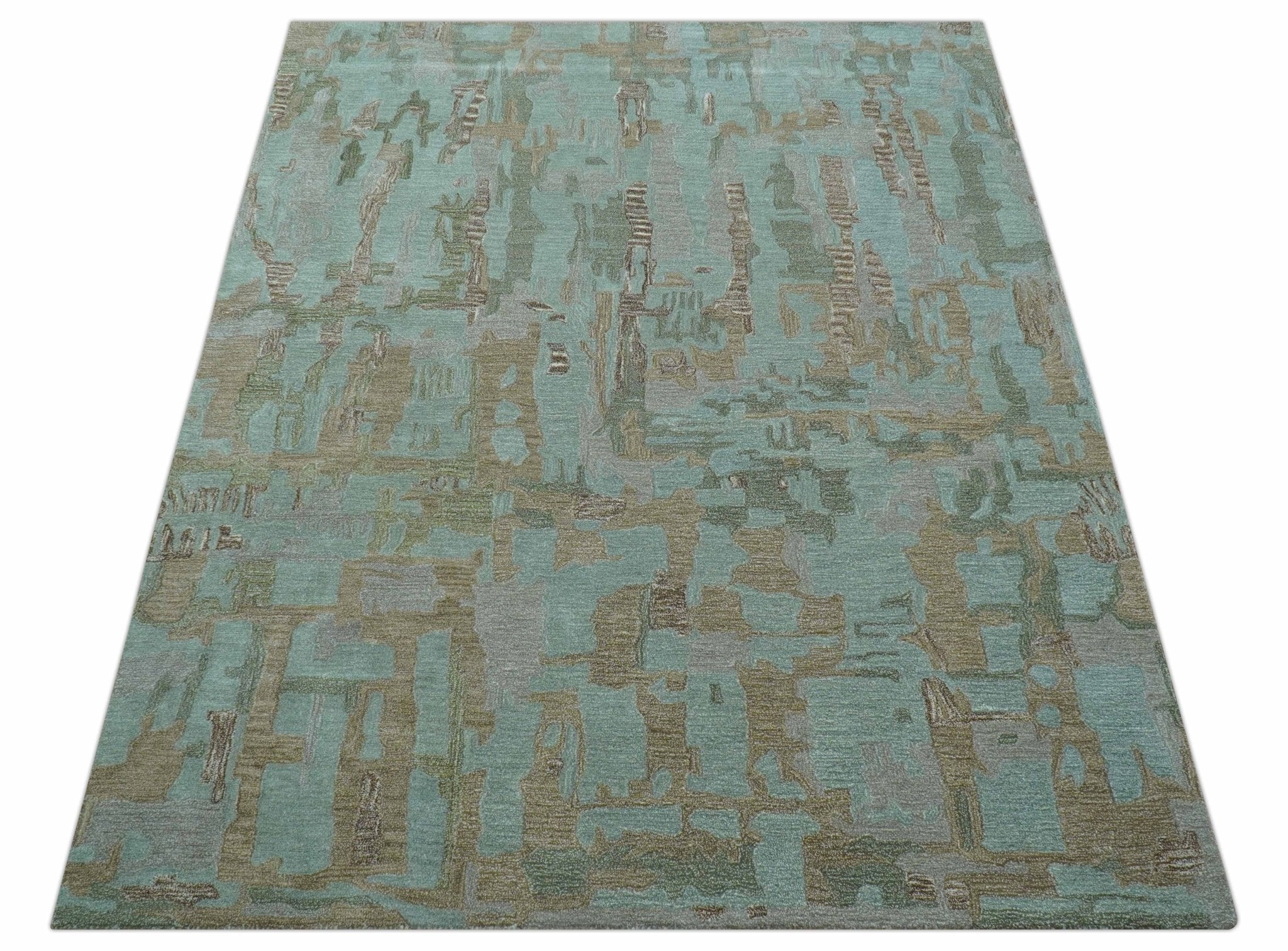 Custom Made Modern Abstract Blue Hand Tufted Wool Area Rug - Image 9