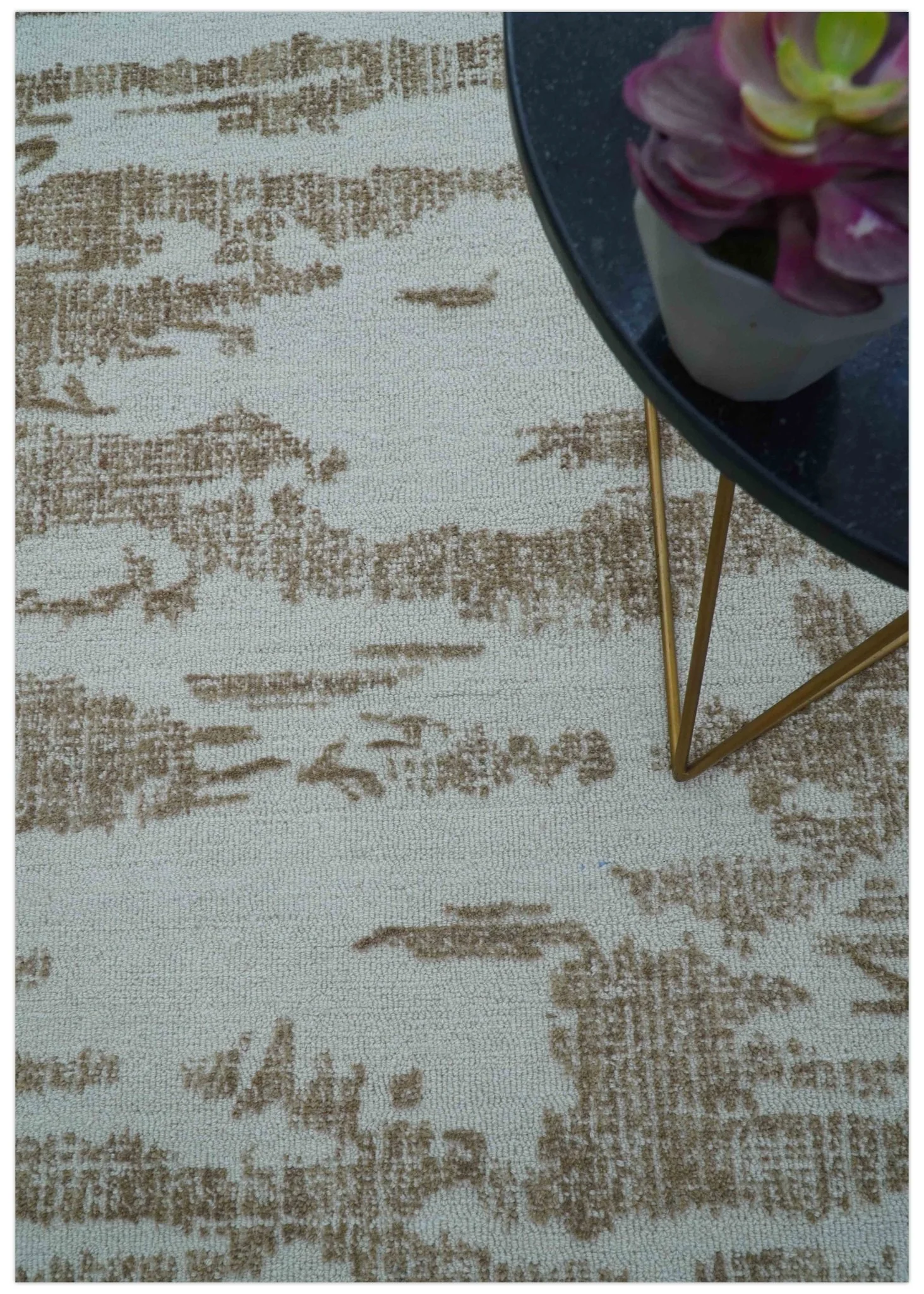 Ella Custom Made Abstract Brown And Ivory Hand Tufted wool rug - Image 9
