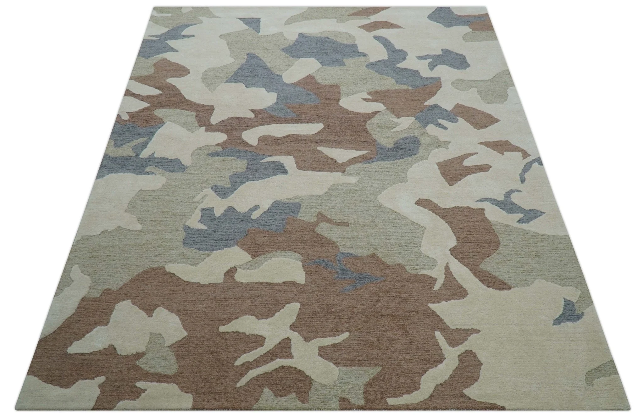 Custom Made Modern Abstract Design Beige Hand Tufted Wool Area Rug - Image 11