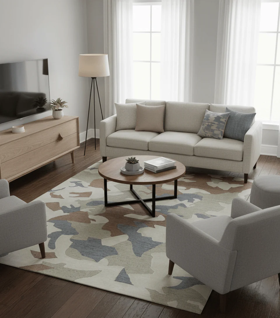 Custom Made Modern Abstract Design Beige Hand Tufted Wool Area Rug - Image 2