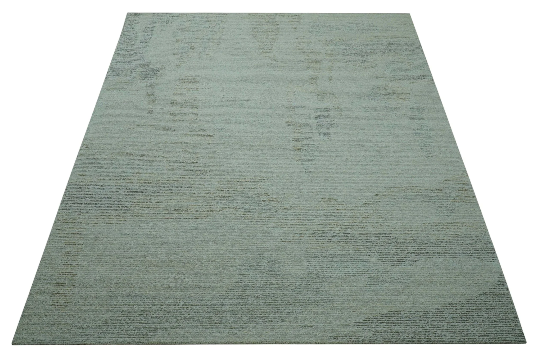 Custom Made Modern Abstract Design Ivory, Blue and Brown Hand Tufted Wool Area Rug - Image 11