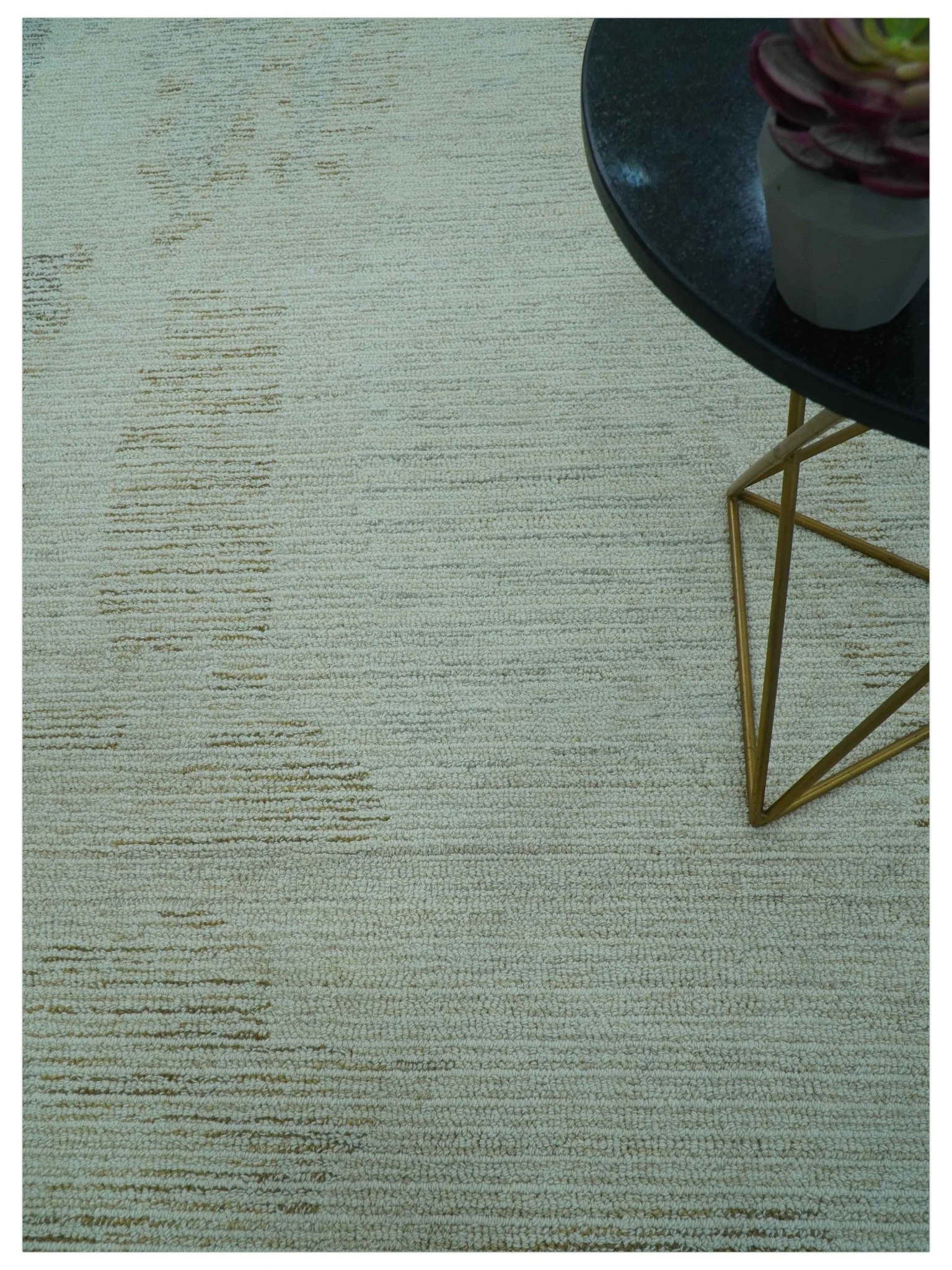 Custom Made Modern Abstract Design Ivory, Blue and Brown Hand Tufted Wool Area Rug - Image 3