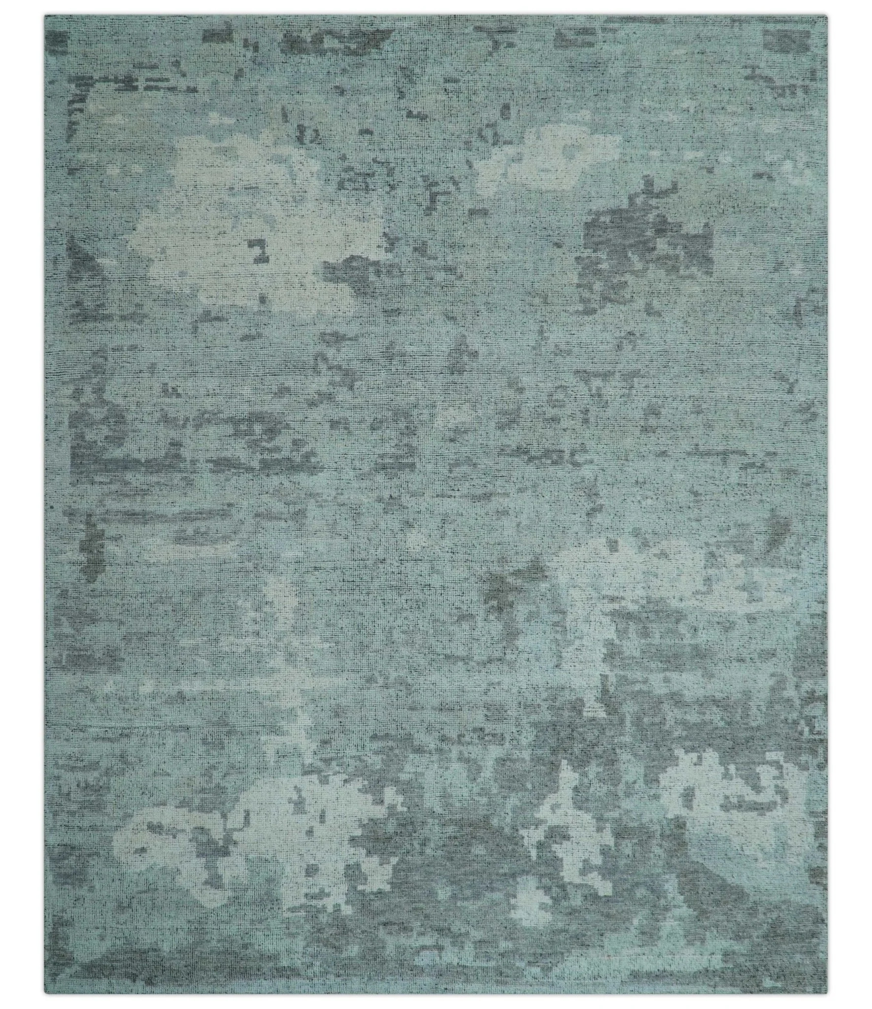 Custom Made Modern Abstract Design Blue And Gray Hand Knotted Wool Area Rug - Image 10