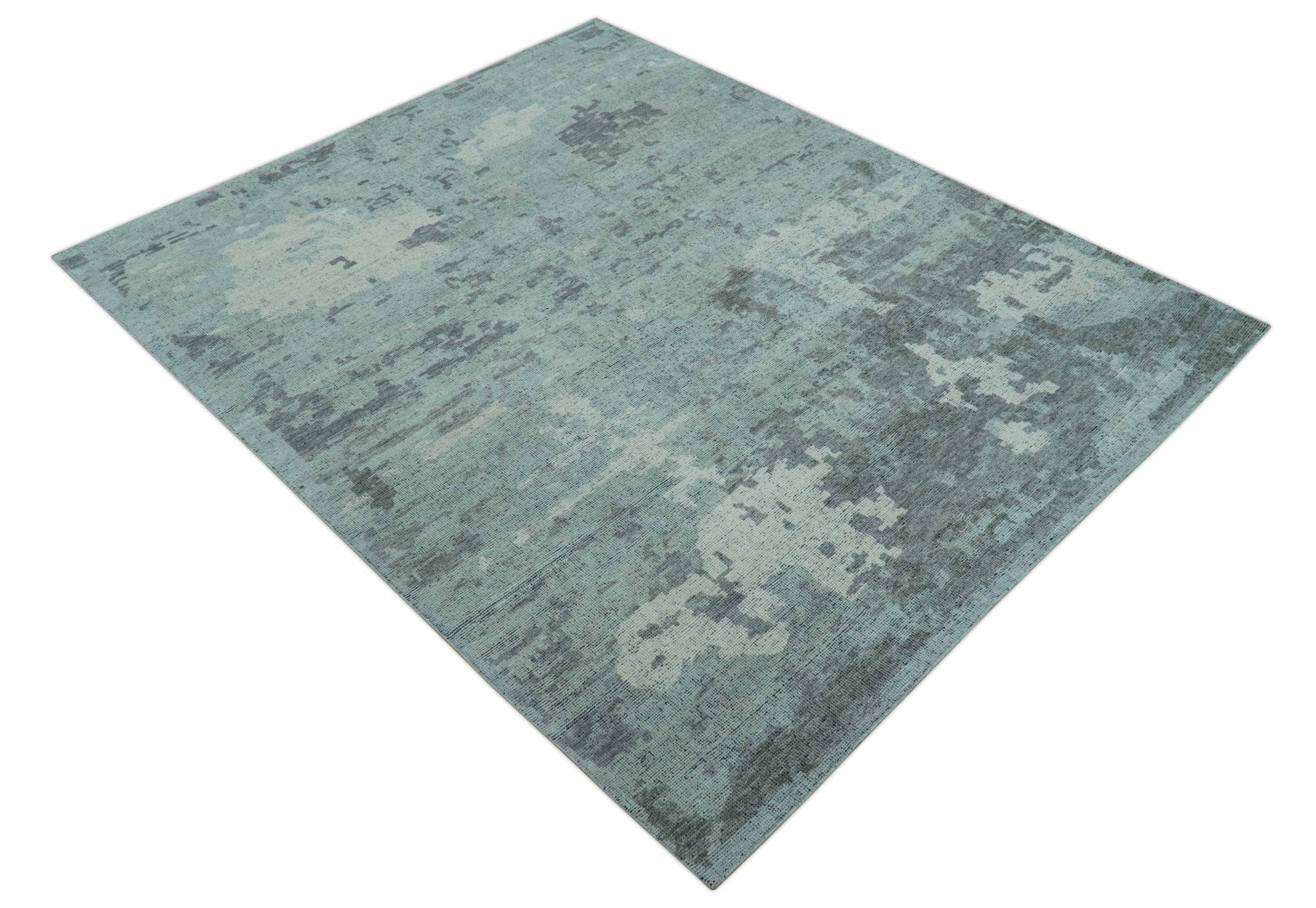 Custom Made Modern Abstract Design Blue And Gray Hand Knotted Wool Area Rug - Image 12