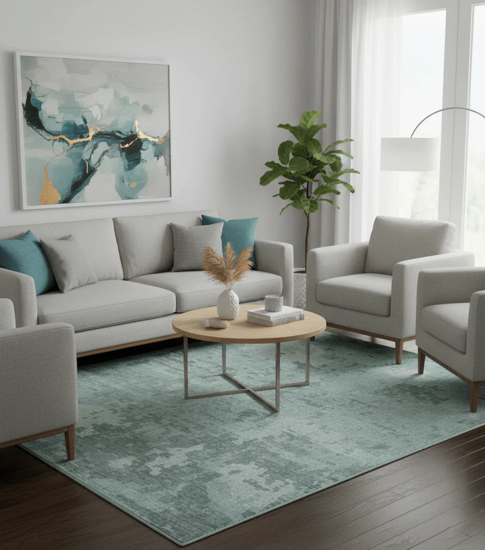 Custom Made Modern Abstract Design Blue And Gray Hand Knotted Wool Area Rug - Image 2